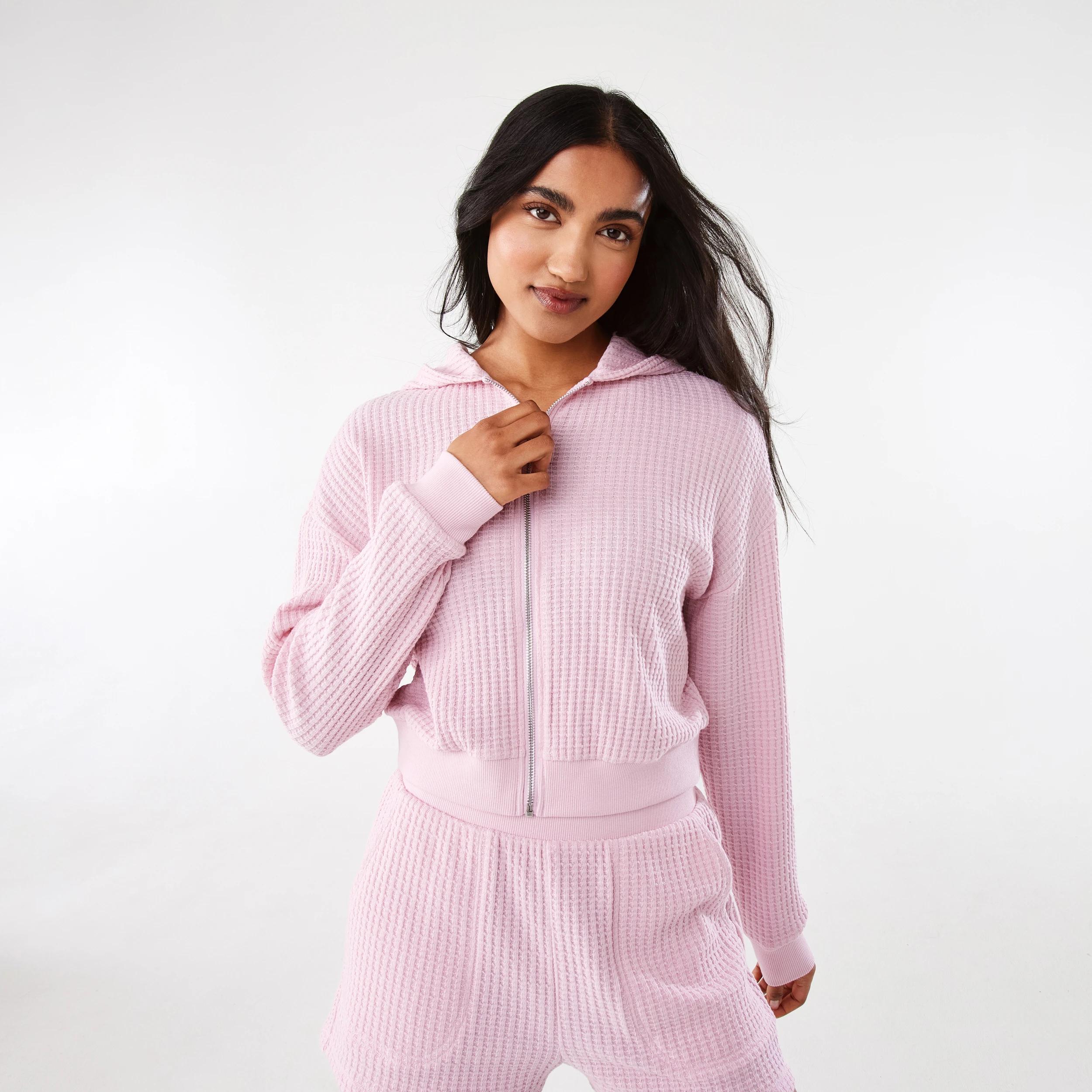 1 Waffle Cropped Hoodie Pink Blush, 1 of 9