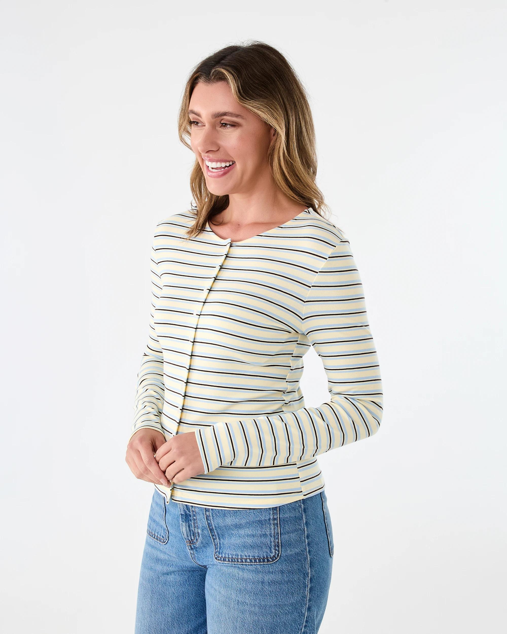 2 Long Sleeve Stripe Cardigan Ylwstripe, 2 of 7