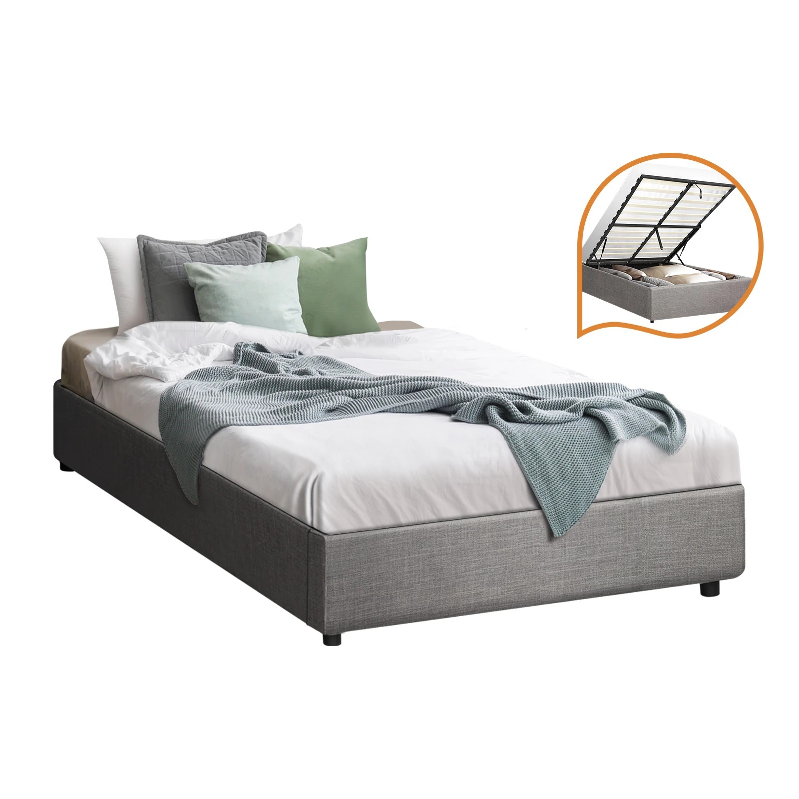1 Oikiture Bed Frame King Single Size Gas Lift Base With Storage
 - Grey, 1 of 10