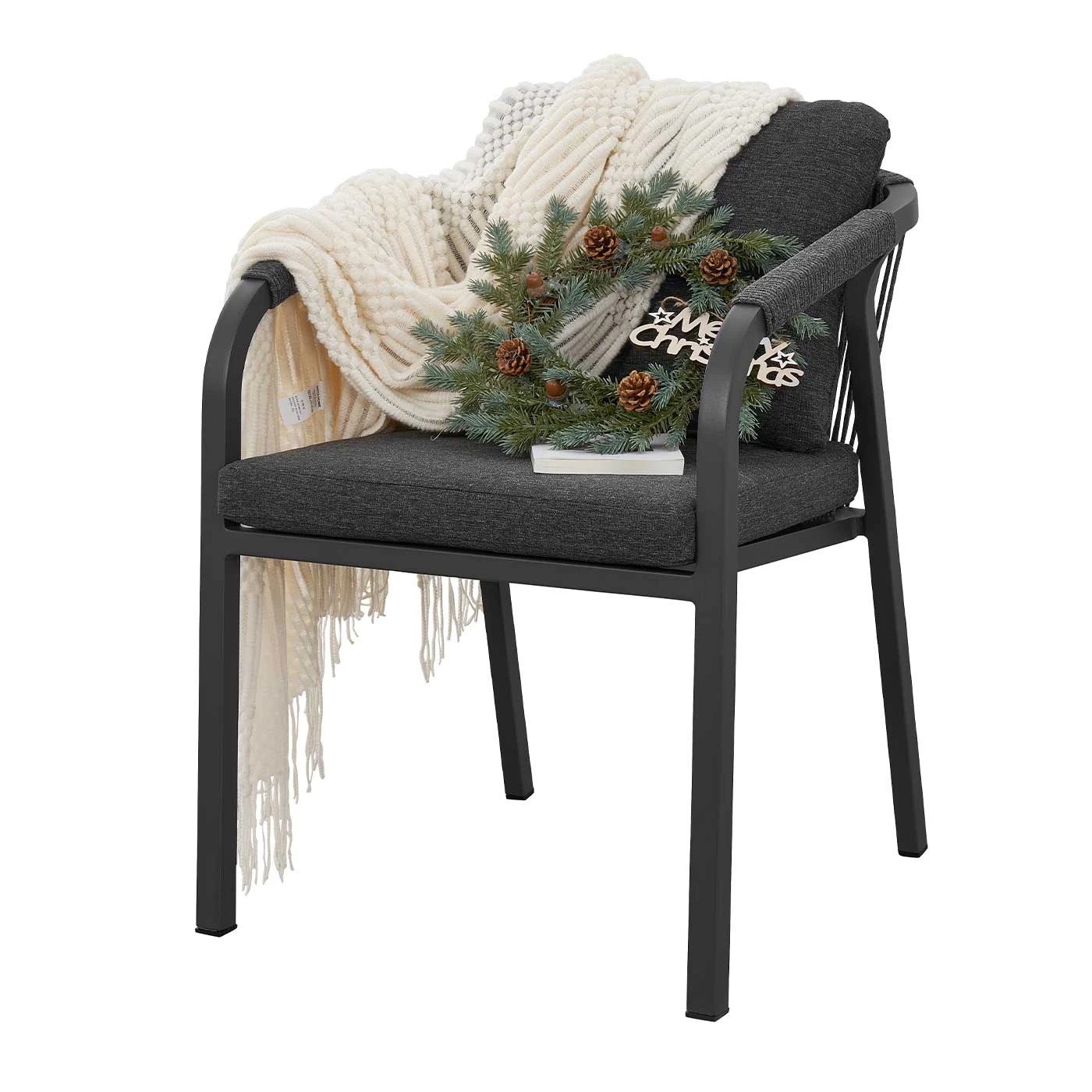 8 Moda Living La Perouse Charcoal Aluminium Outdoor Dining Chairs with Arms - Dark Grey Cushions (Set of 2) - White, 8 of 10