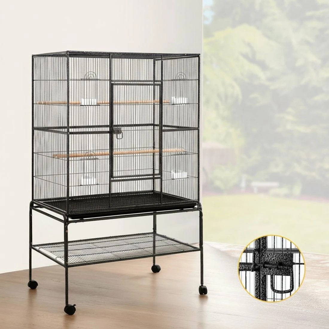 5 i.Pet Bird Cage Large Cages 160cm Parrot Aviary Stand-Alone Budgie Wheels Castor - Black, 5 of 6