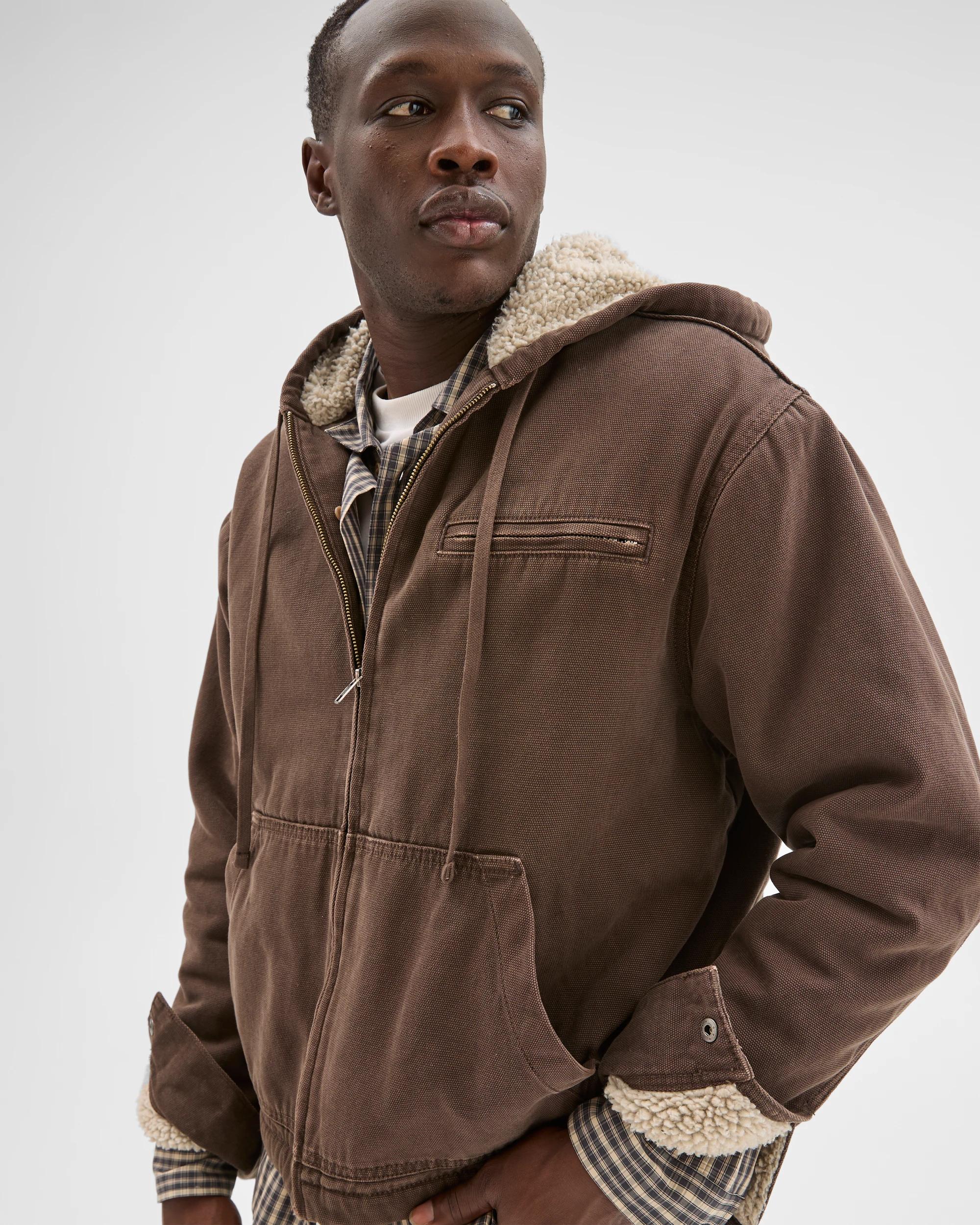 3 Commons Heavyweight Washed Hooded Worker Jacket CHOC BROWN, 3 of 6