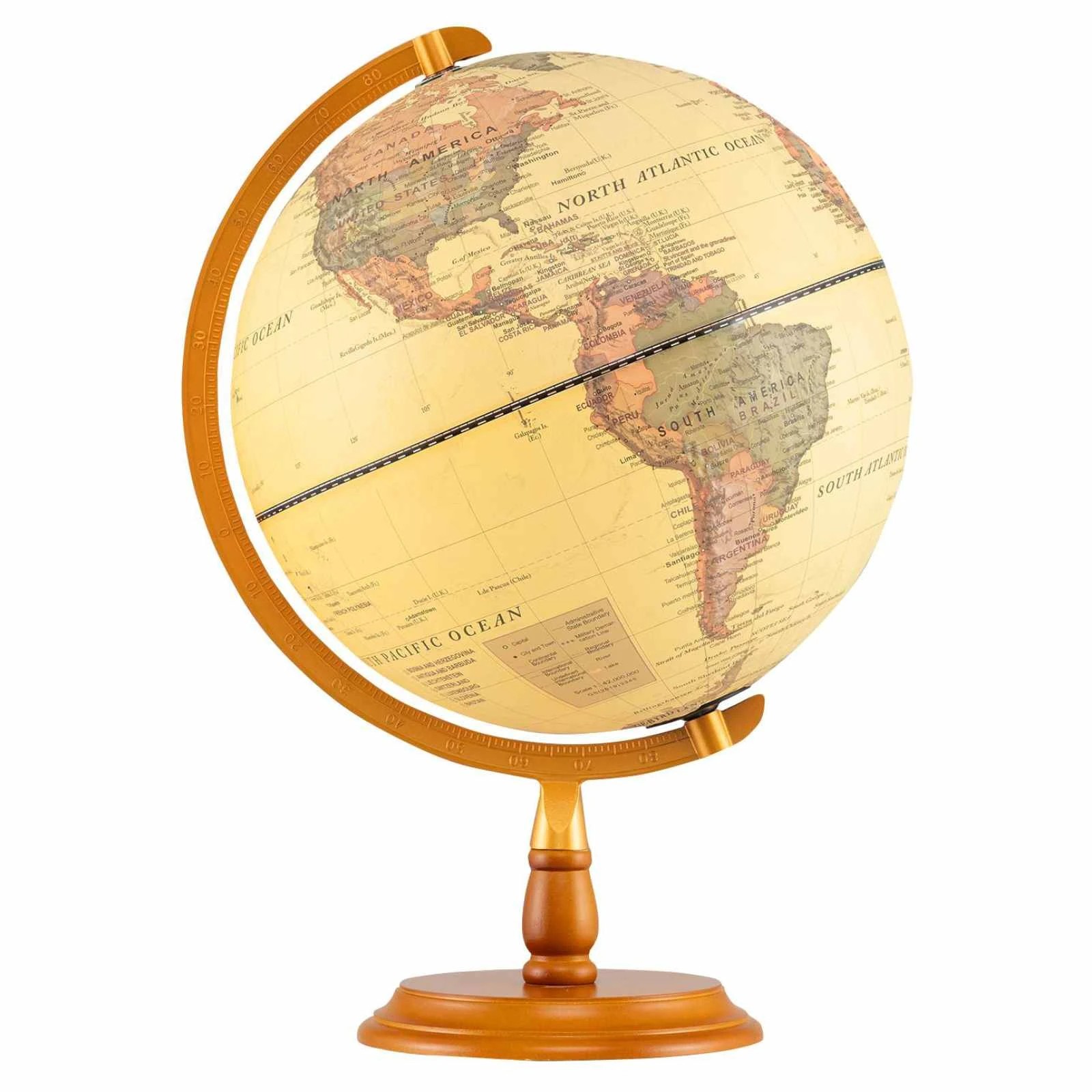 1 Costway 30CM Illuminated World Globe LED Night Light w/Raised Relief Time Zone Non-Slip Wooden Base - Bronze, 1 of 2