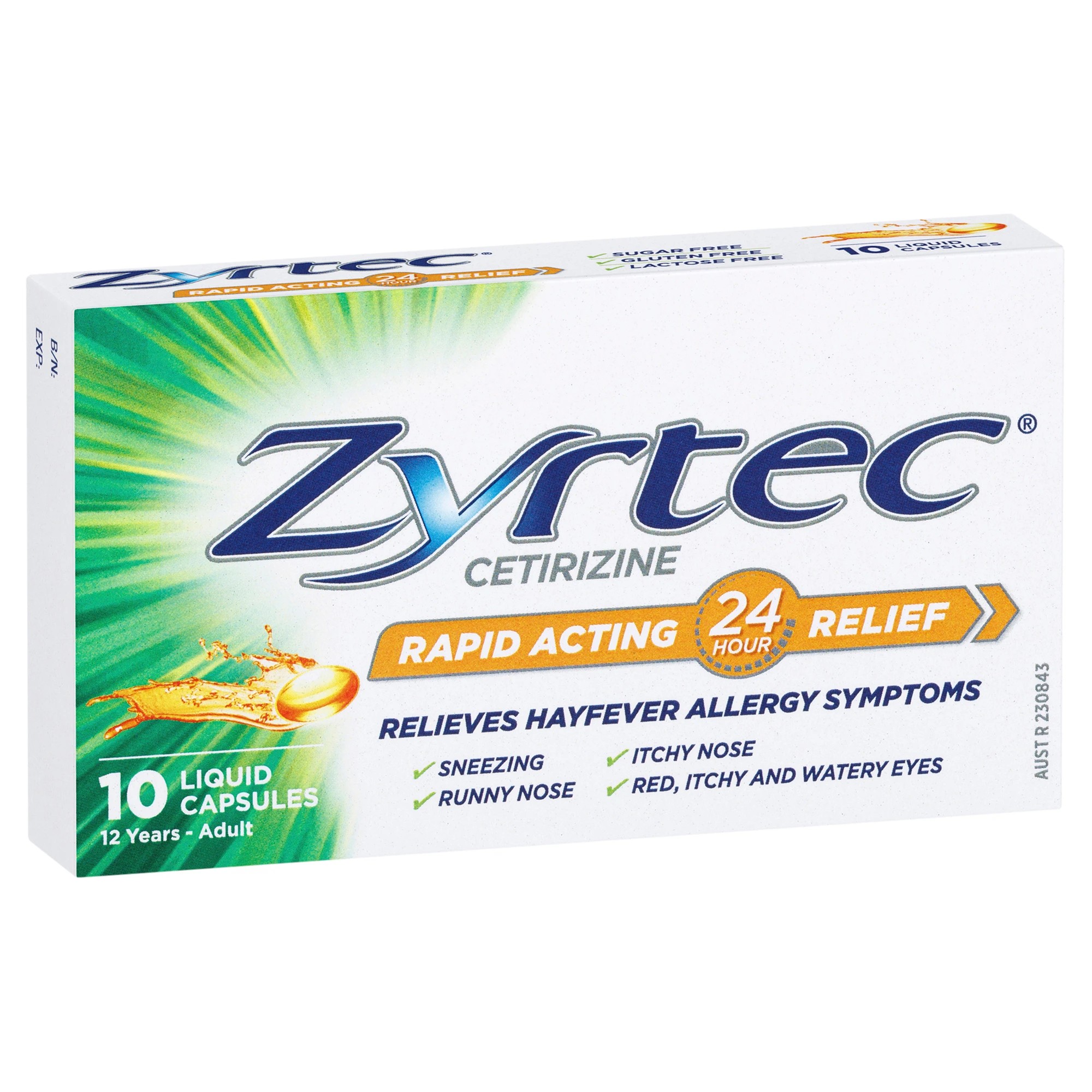1 10 Pack Zyrtec Rapid Acting Hayfever Allergy Relief Antihistamine Liquid Capsules, 1 of 7