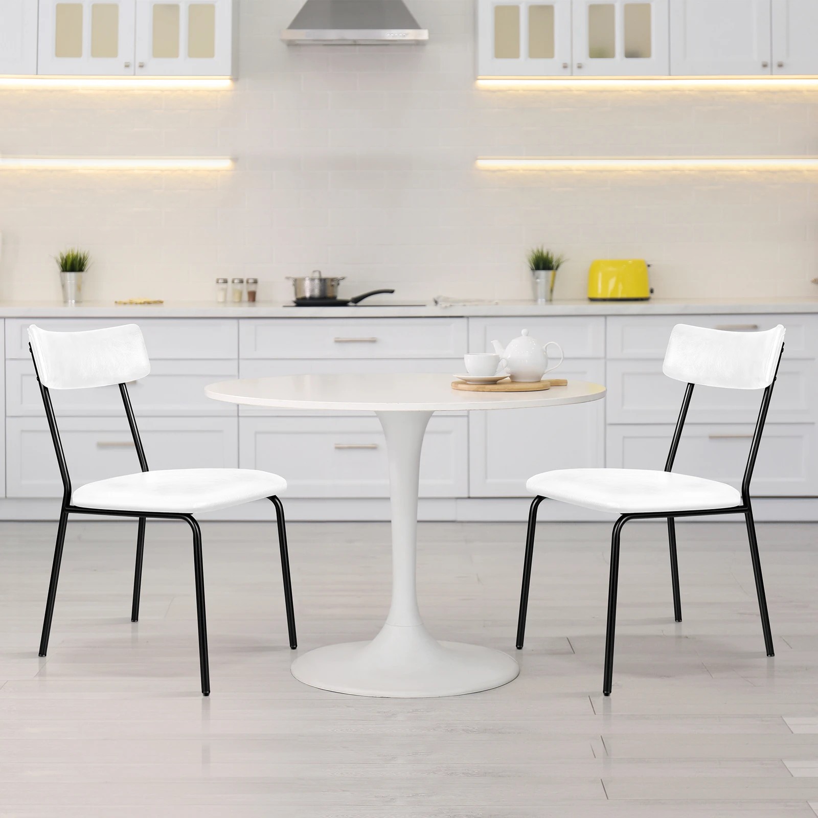 5 Alfordson 2x Dining Chairs Accent Kitchen Lounge Curved Back PU Leather - White, 5 of 10