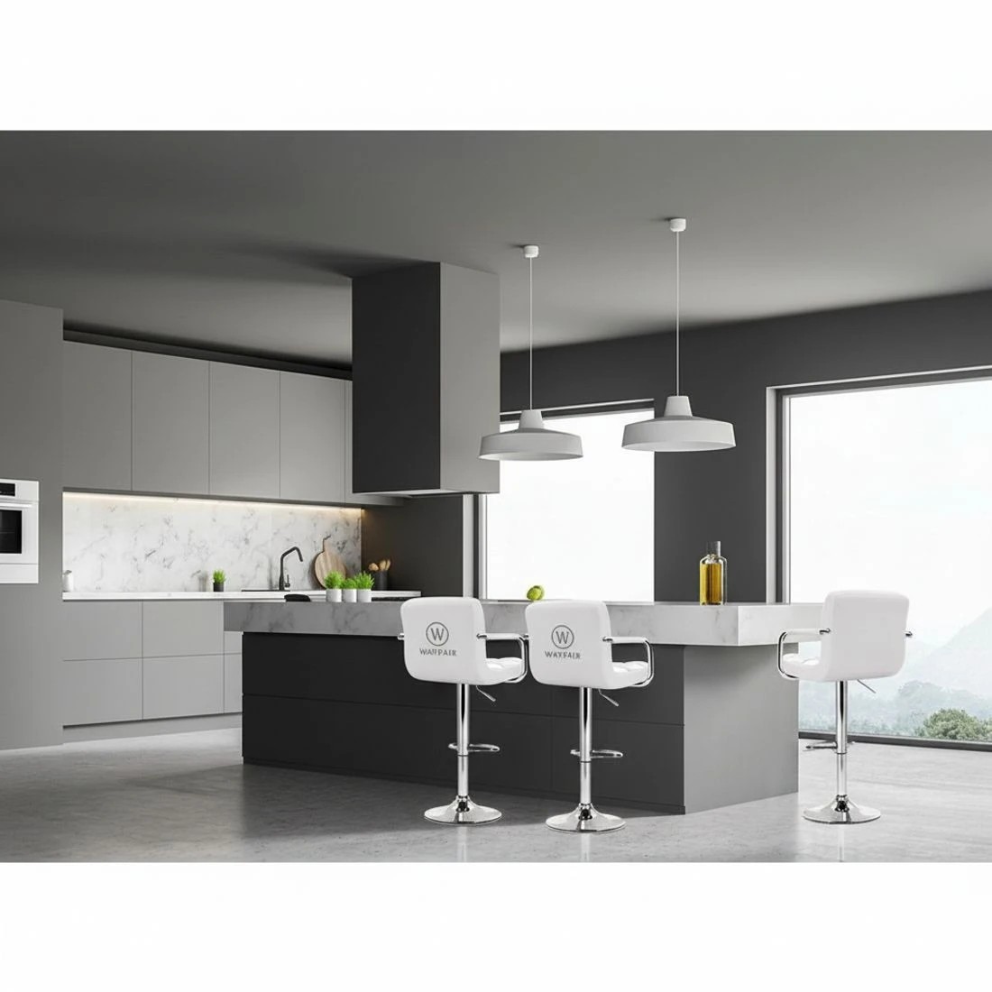 5 Artiss 2x Bar Stools Leather Gas Lift w/Armrest - White, 5 of 8