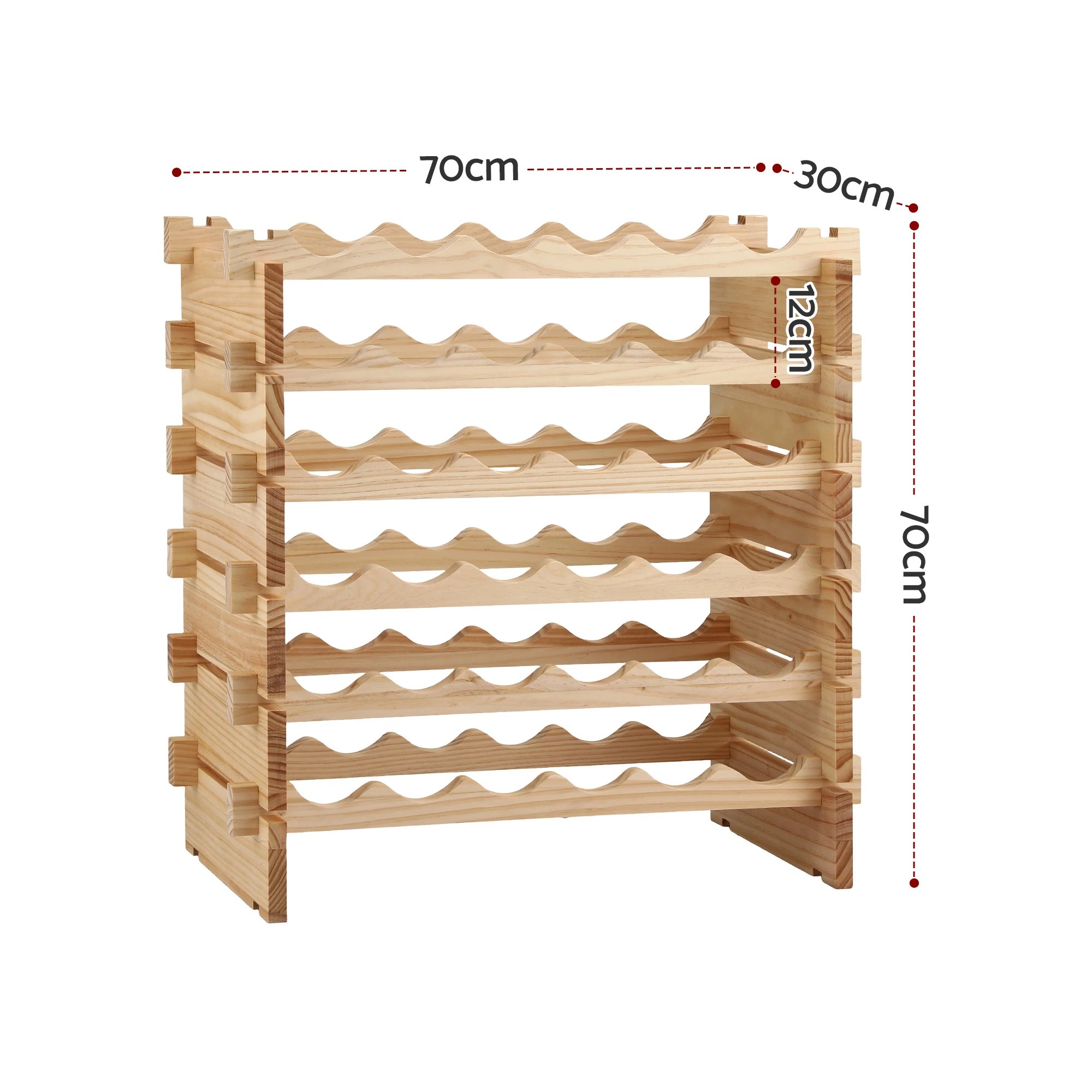 4 Artiss 36 Bottle Wooden Wine Rack - 6 Tier Modular Pine Wood Stand, 70 x 30 x 70cm - Natural, 4 of 9