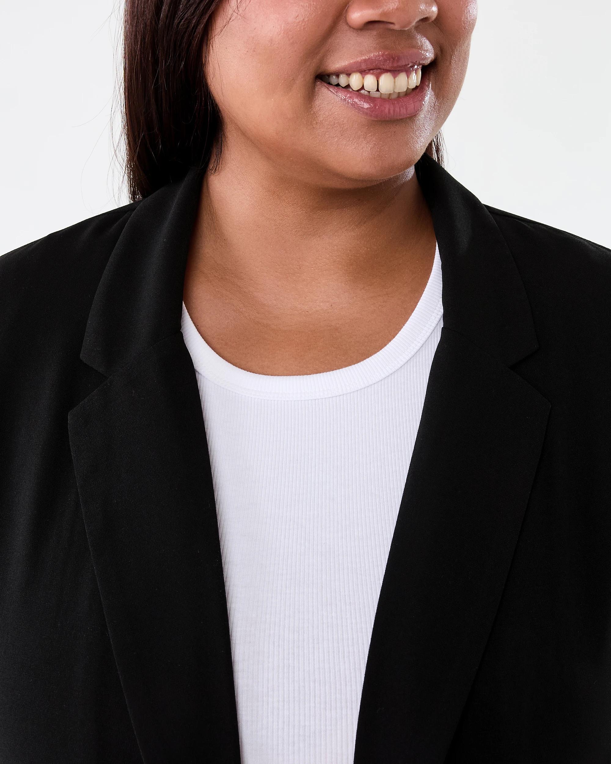 5 Curve Long Sleeve Linen Blend Blazer Black, 5 of 6