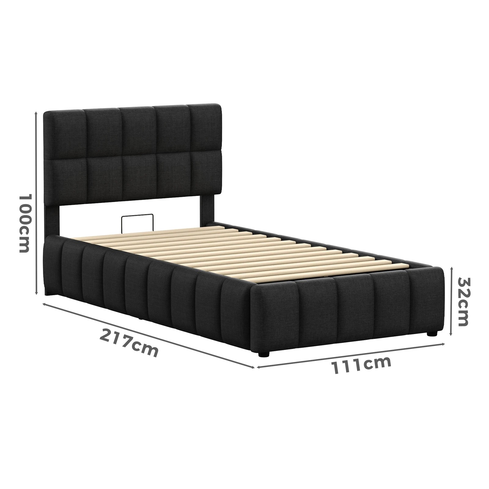 3 Alfordson Bed Frame King Single Grid Tufted Gas Lift Storage Gromit - Charcoal, 3 of 10