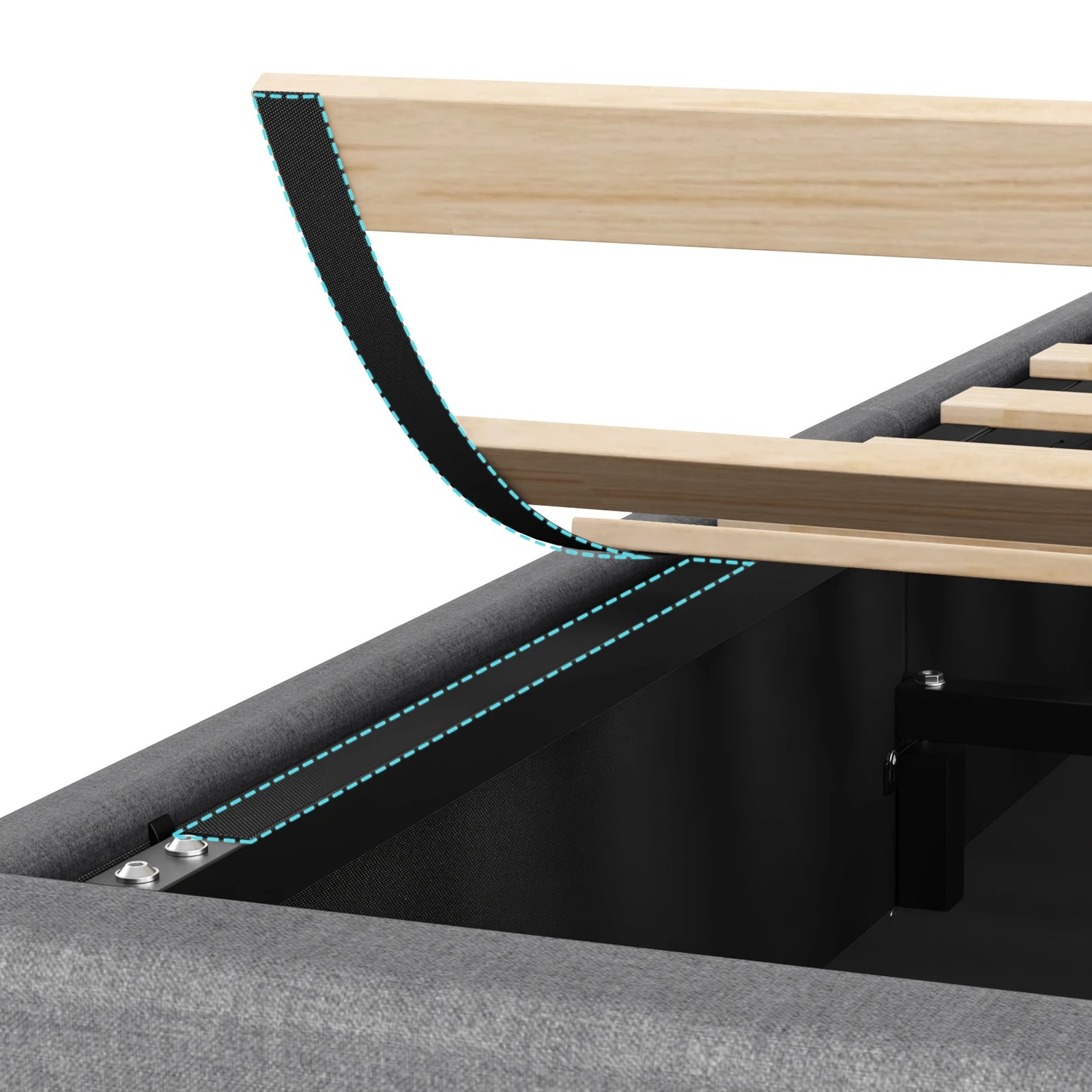 9 Alfordson Bed Frame Queen Size Arched Base Gas Lift Storage Fabric Hoult - Grey, 9 of 10