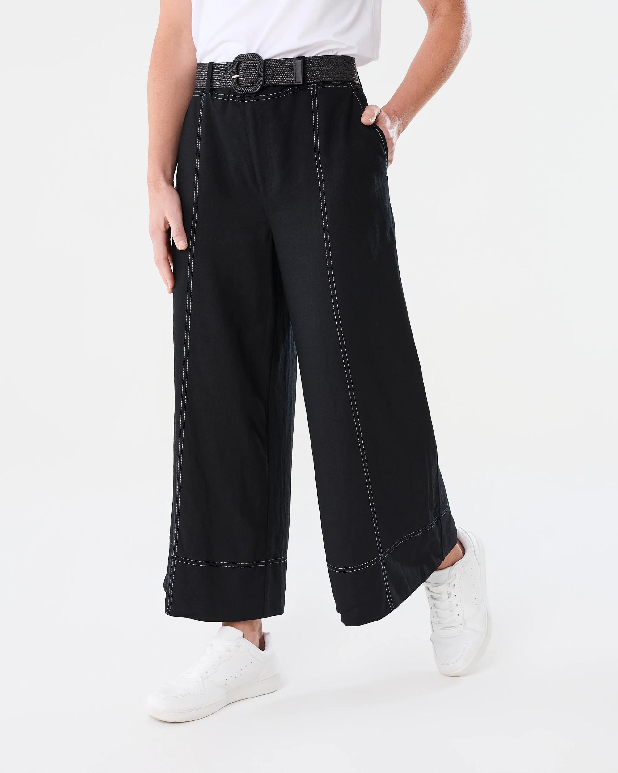 2 Belted Linen Blend Pants Black, 2 of 7