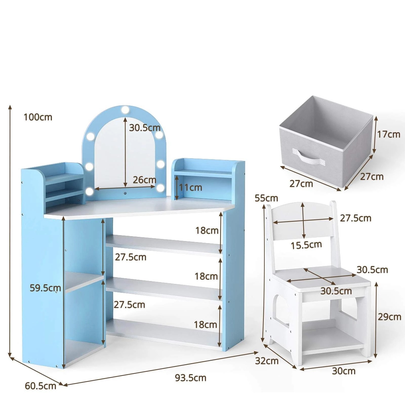 4 Costway Corner Vanity Desk & Chair Set Princess Dressing Table - White, 4 of 5