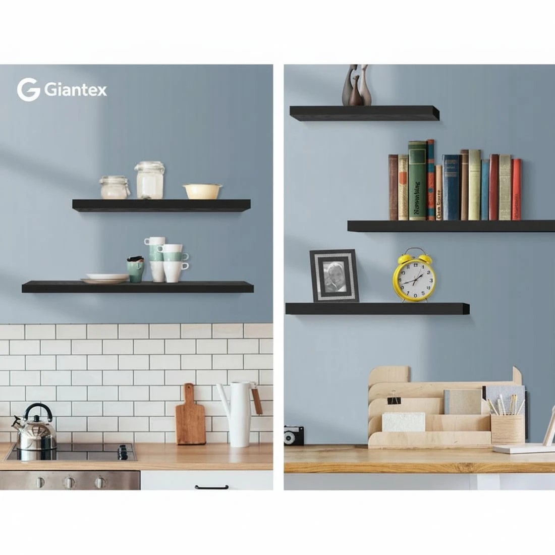 6 Artiss Floating Wall Shelf Set Of 3 Display Storage Space Saving Modern Decor Easy Install Sturdy Wall Mounted - Black, 6 of 10