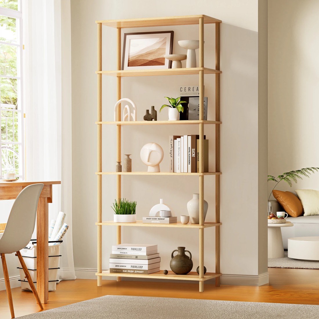 2 Oikiture Bookshelf 5 Tier Display Shelf Storage Shelves Stand Rack
 - natural, 2 of 10