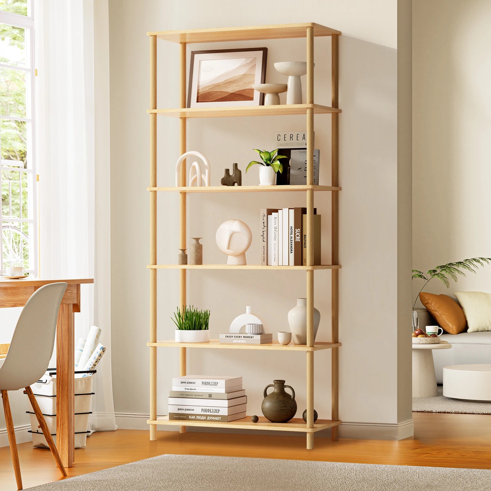 2 Oikiture Bookshelf 5 Tier Display Shelf Storage Shelves Stand Rack
 - natural, 2 of 10