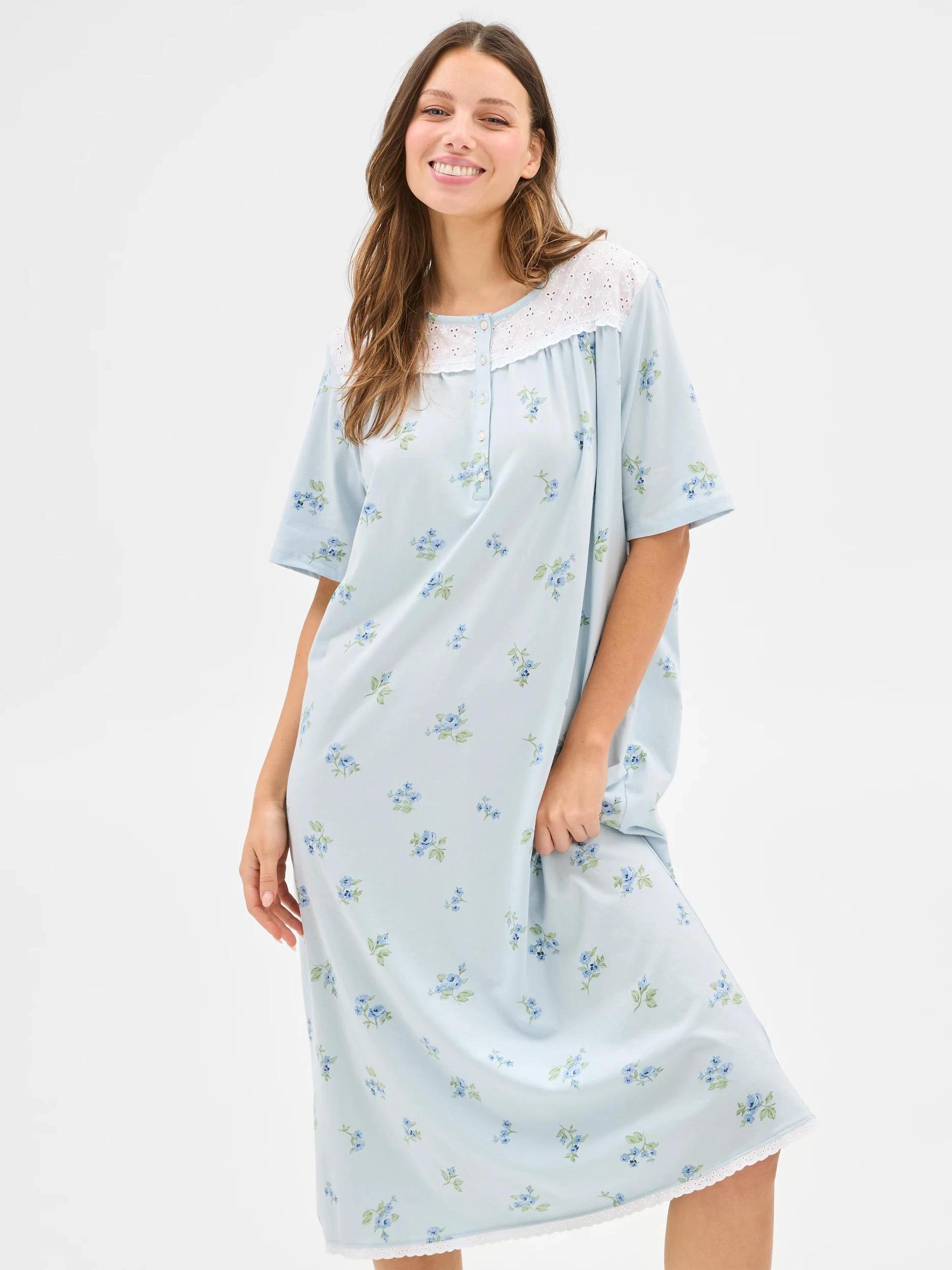 1 Target Woman Australian Cotton Womens Short Sleeve Traditional Sleep Nightie BLUE DITSY FLORAL, 1 of 5