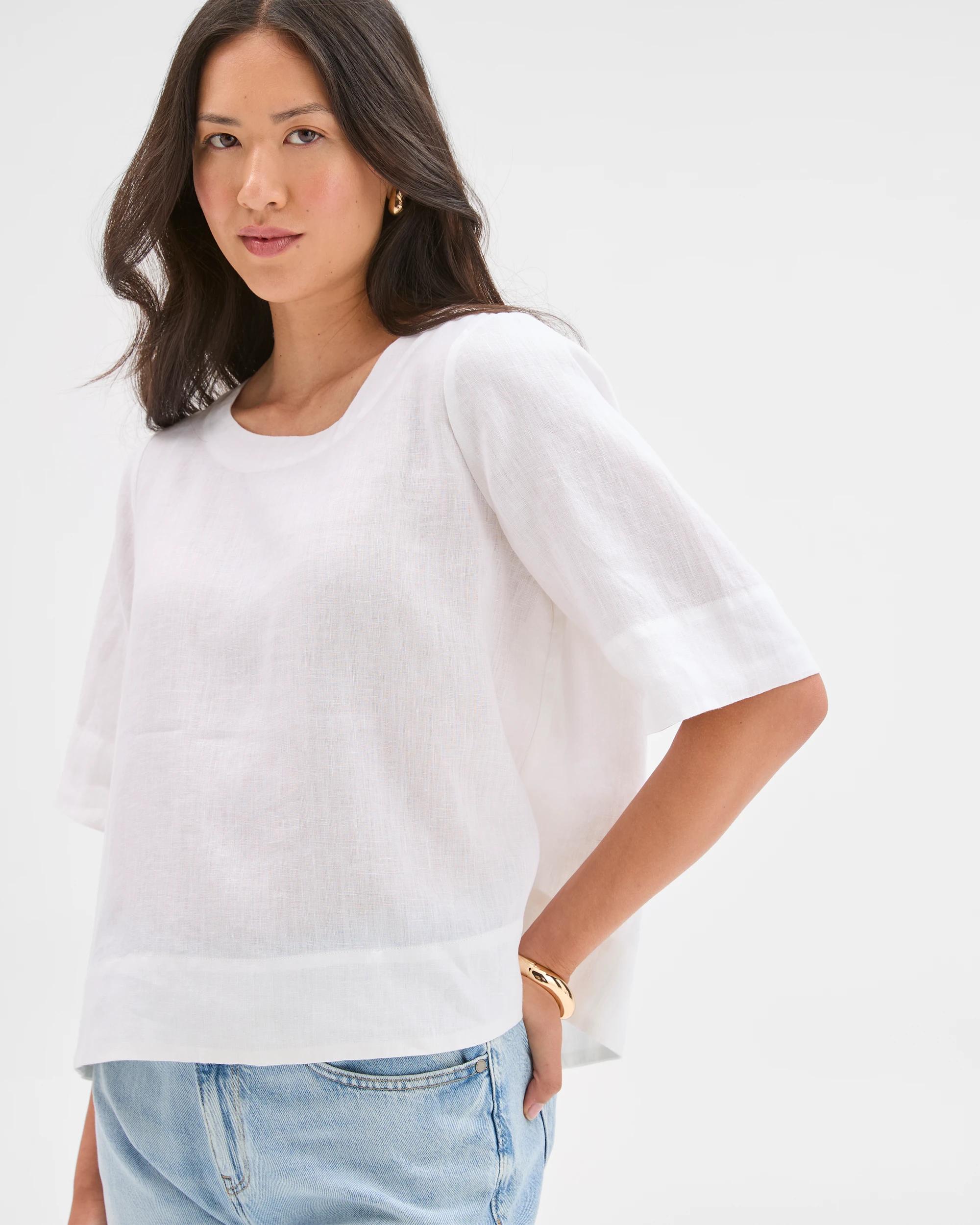 4 Target Woman European Linen Cross Back Top WHITE, 4 of 6