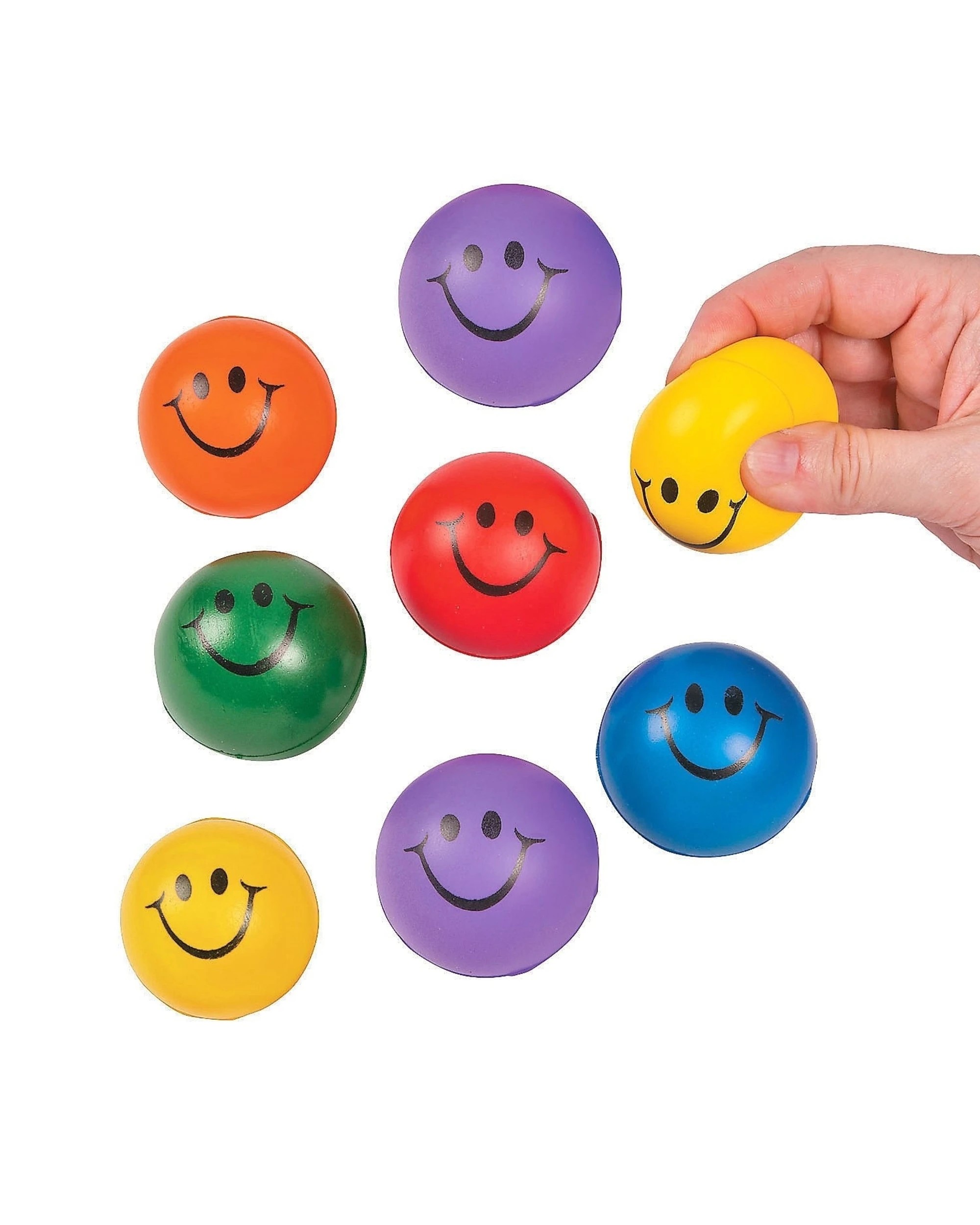 1 Partyrama Coloured Smiley Face Squishy Balls Pack of 8, 1 of 2