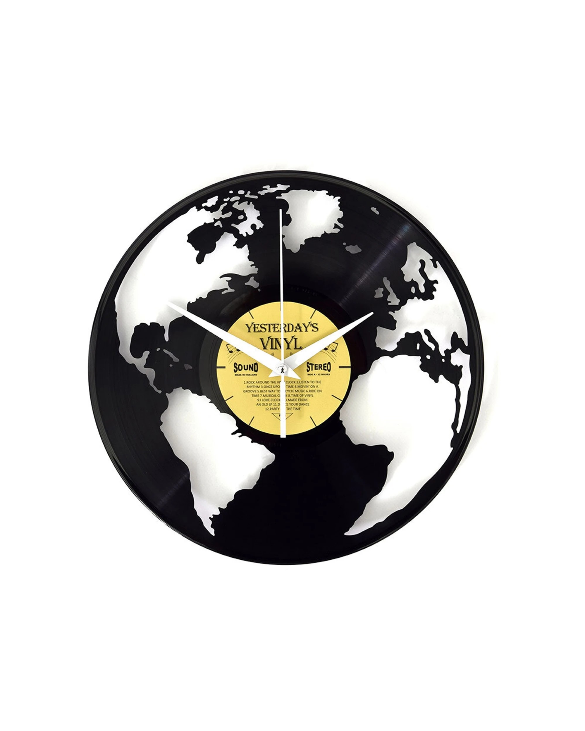 1 Yesterday's Vinyl Record Music Lover 30cm Memorabilia Clock World Globe - Black, 1 of 1