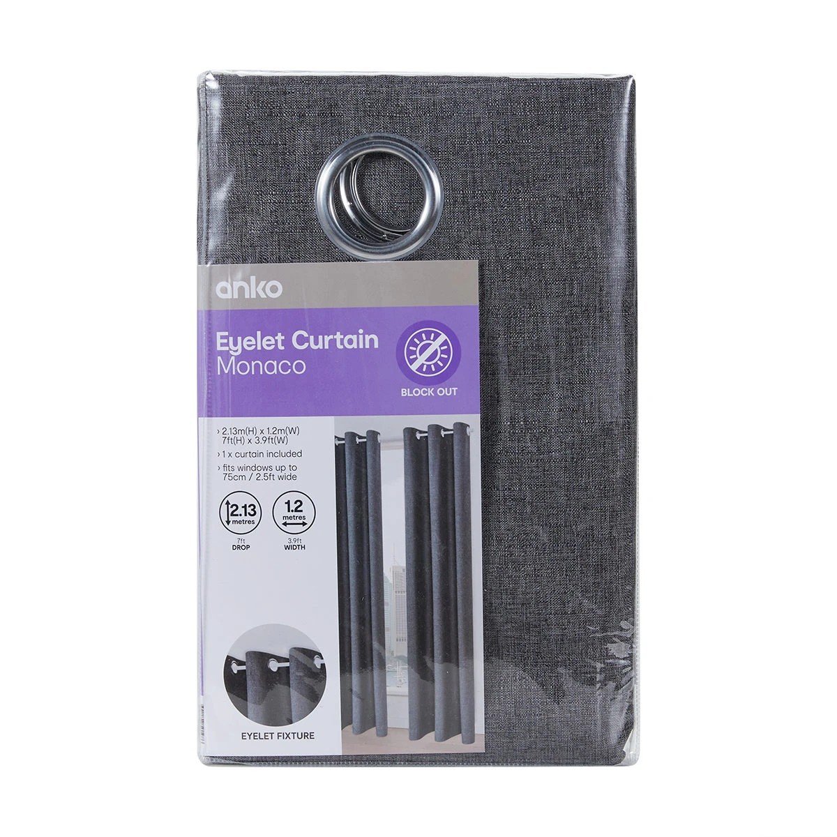 8 Monaco Eyelet Block Out Curtain - Pepper - 120cm x 213cm, 8 of 8