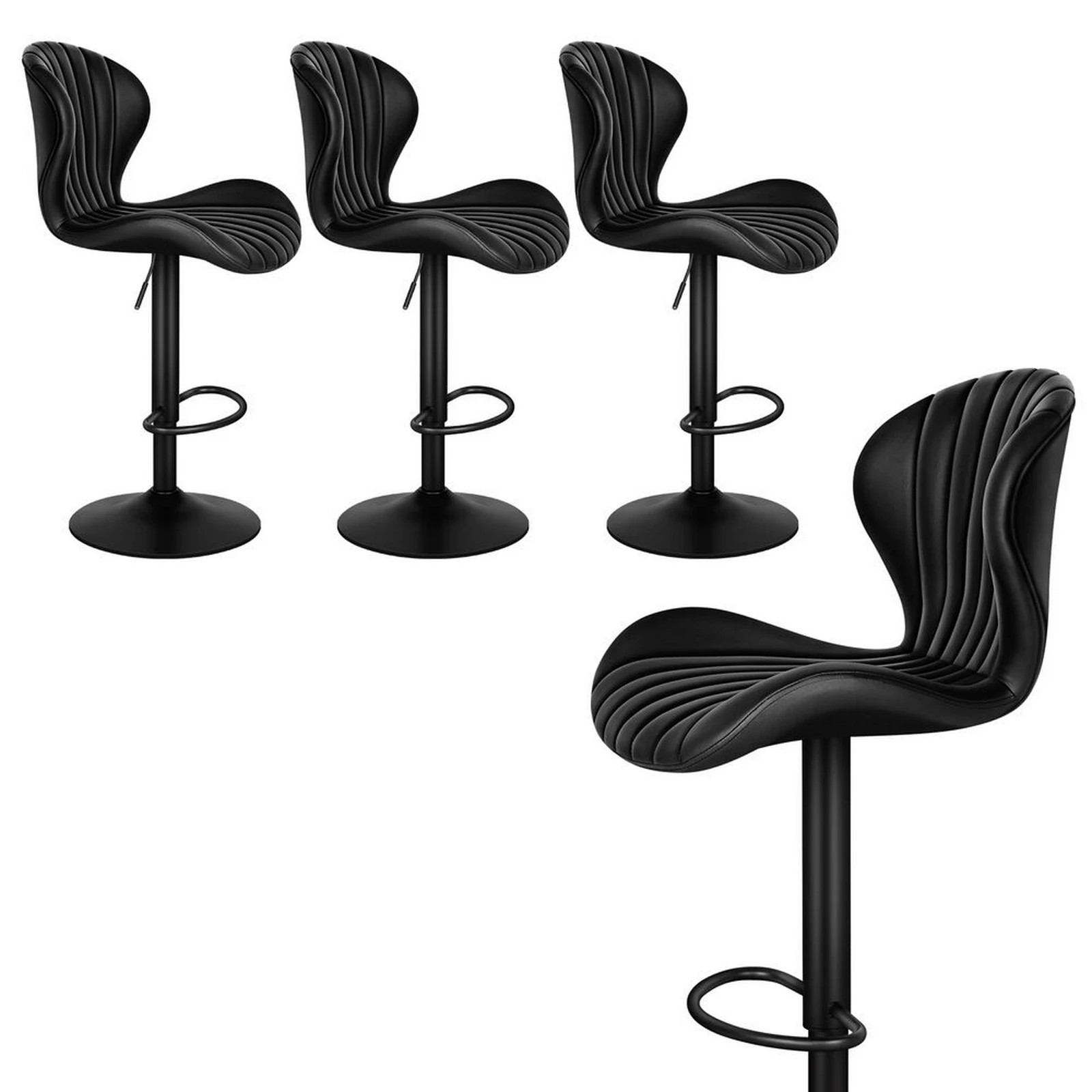 1 Alfordson 4x Bar Stools Gas Lift Leather Bar Chairs Kitchen Swivel Stella - Black, 1 of 10