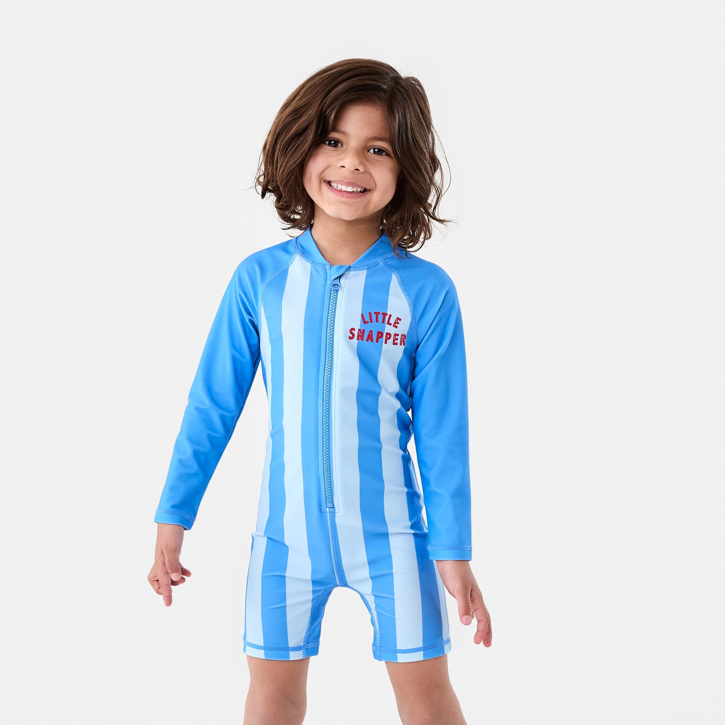 1 Long Sleeve Colour Block Swimsuit BLUE LITTLE SNAPPER SURF STRIPE, 1 of 6