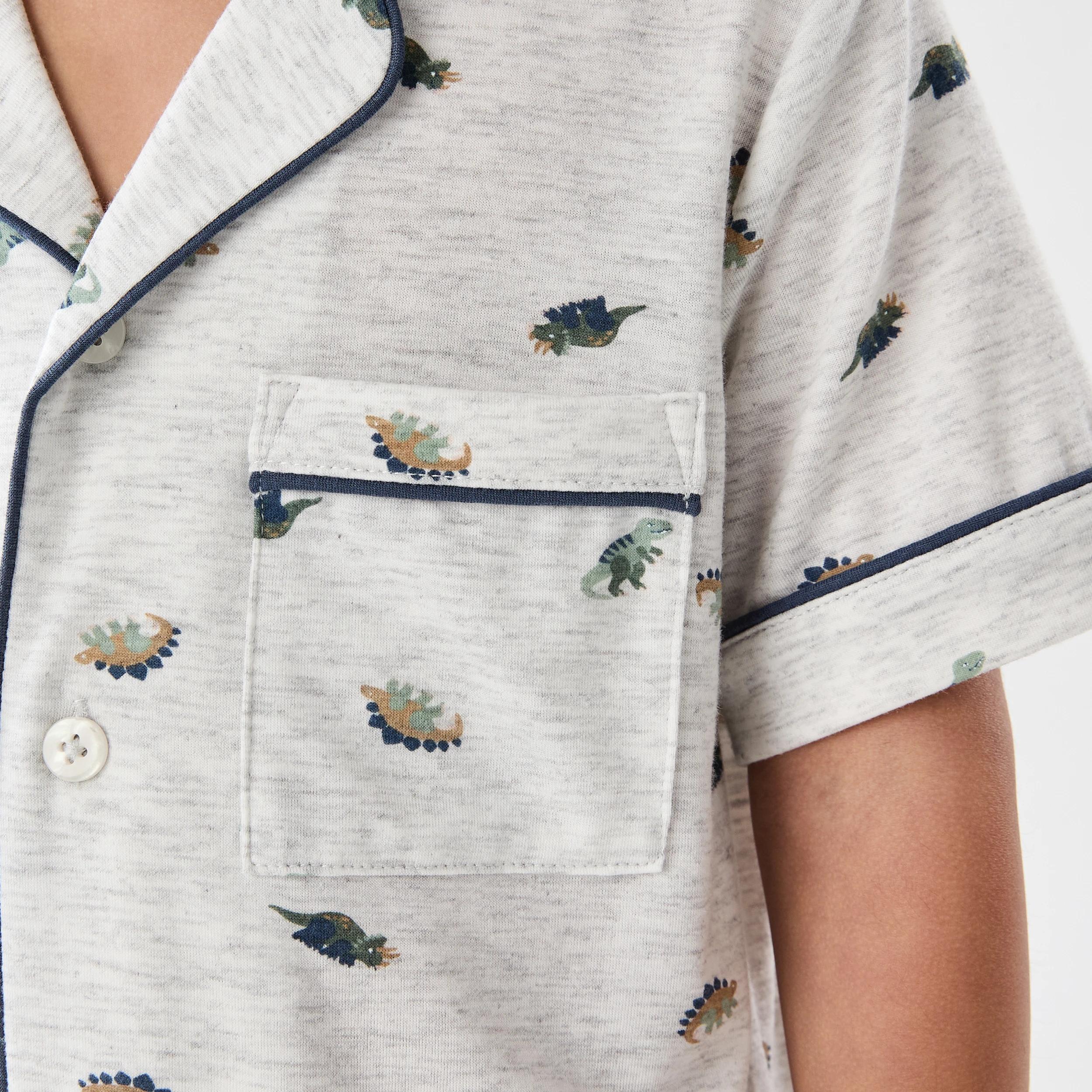 5 Short Sleeve Button Down Pyjama Set GREY DINOS, 5 of 10
