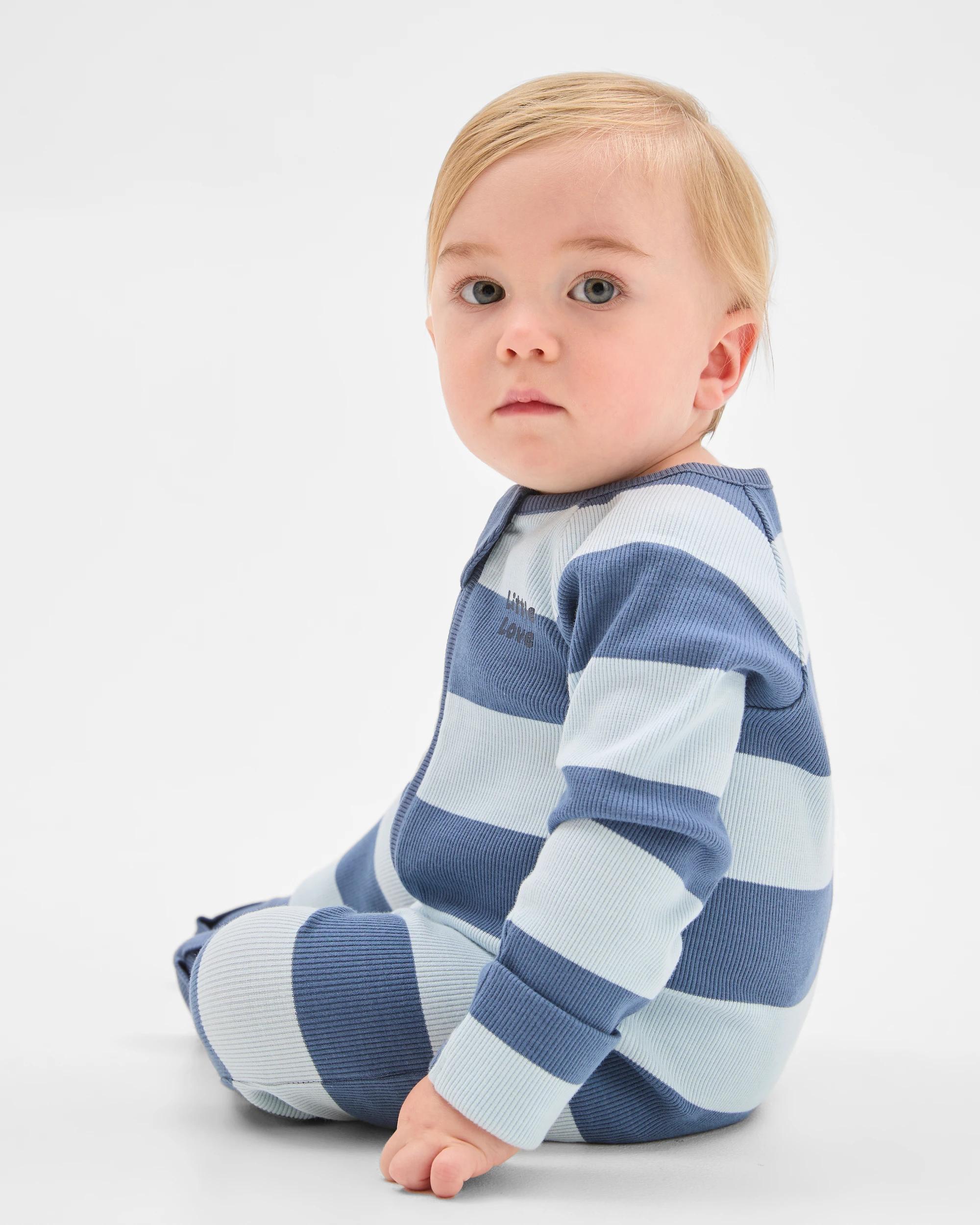 3 Target Baby Baby Organic Cotton Rib Zip Footless Coverall VINTAGE INDIGO STRIPE, 3 of 5