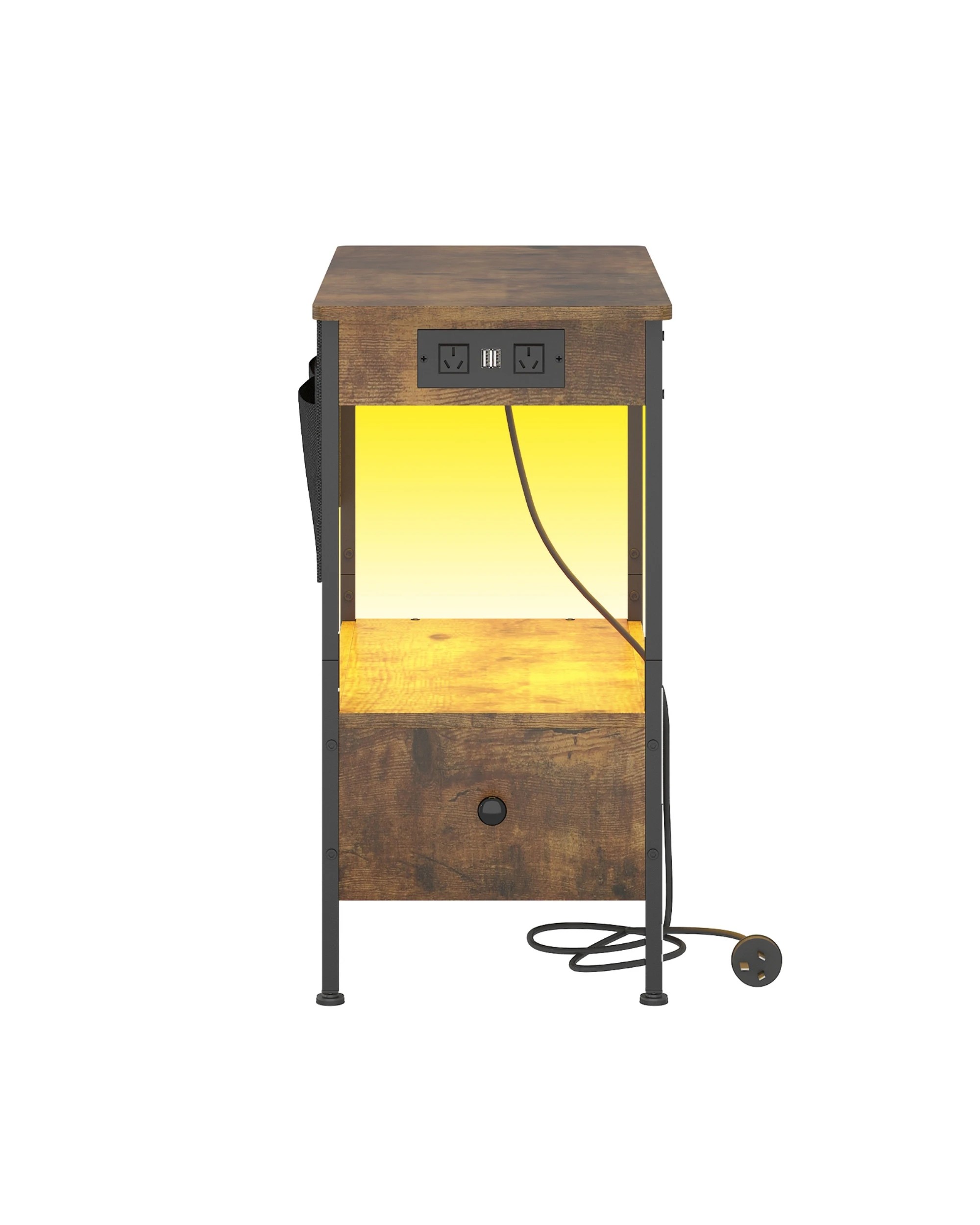 5 Advwin LED End Table Sofa Side Table with Charging Station and Drawers Narrow Bedside Table with Storage Pocket, 5 of 10