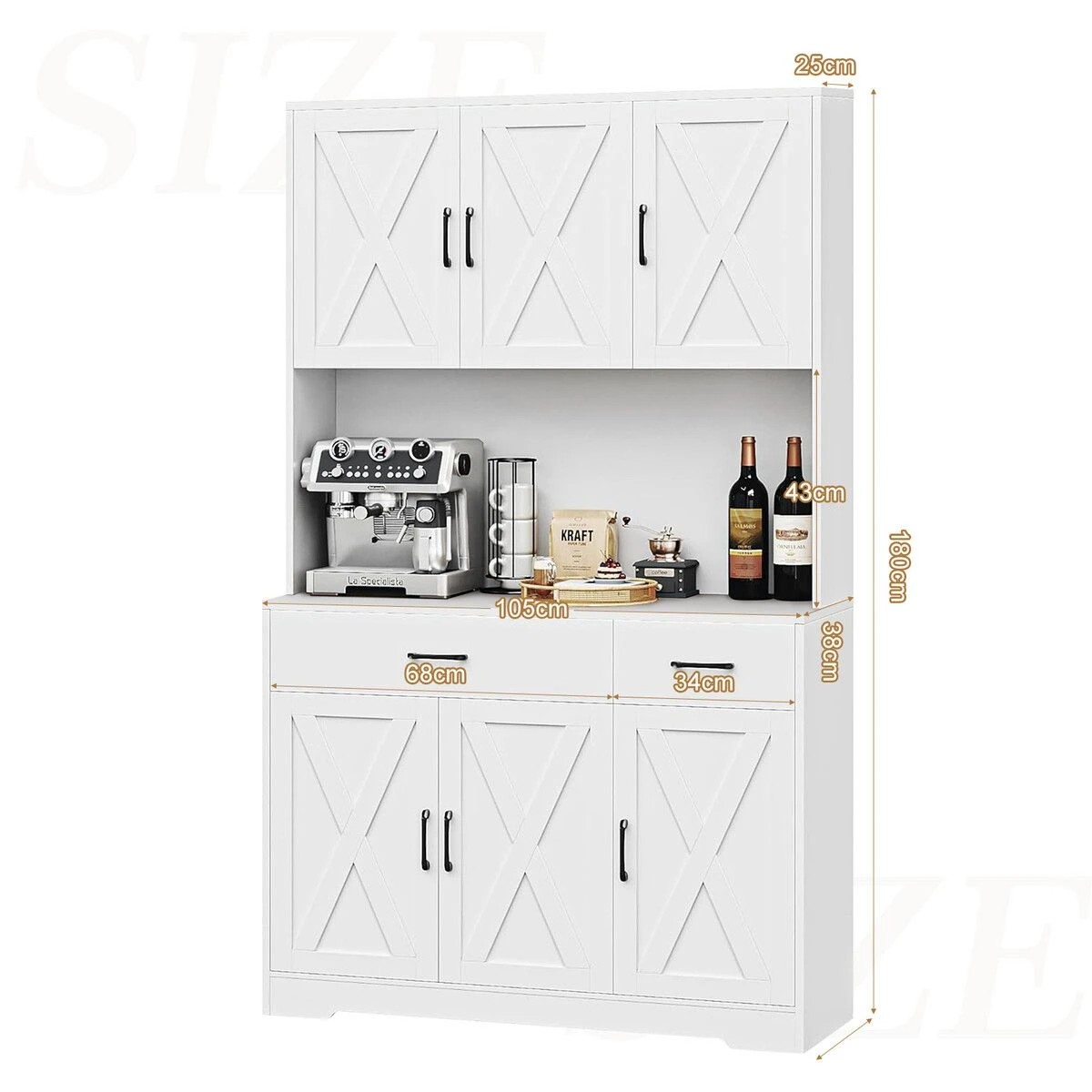 4 Ausway Sideboard Buffet Pantry Cupboard Hutch Dresser - White, 4 of 5