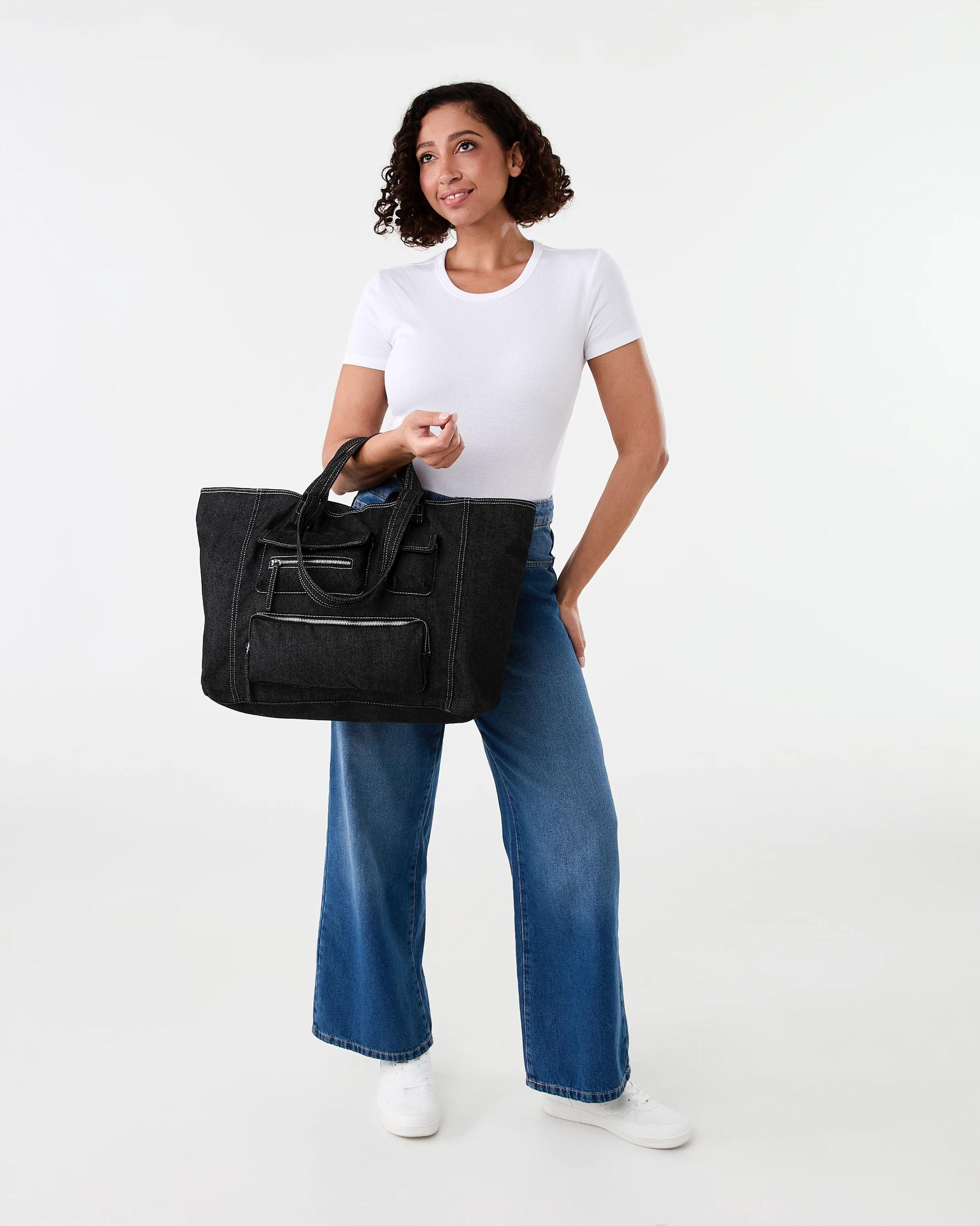 7 Casual Pocket Tote Bag Black, 7 of 7