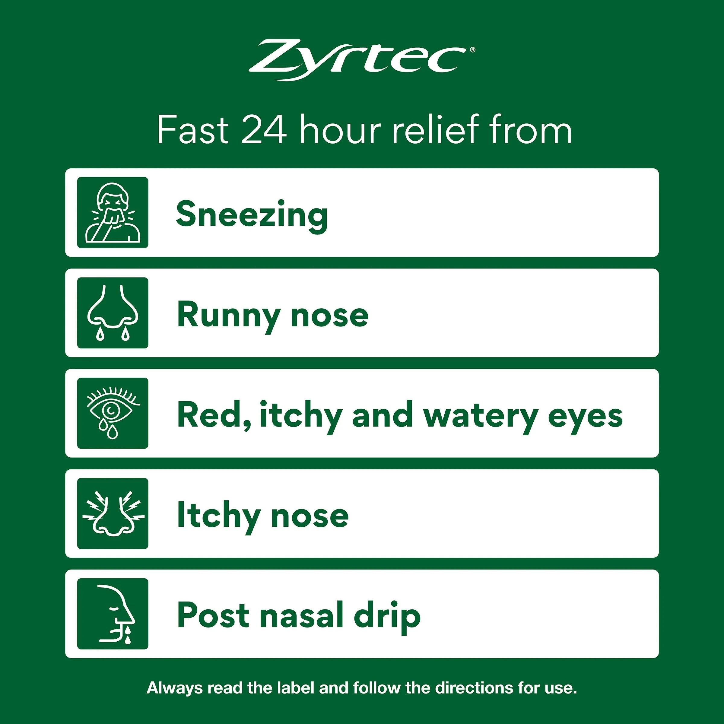 3 5 Pack Zyrtec Rapid Acting Hayfever Allergy Relief Antihistamine Mini Tablets - Green, 3 of 6