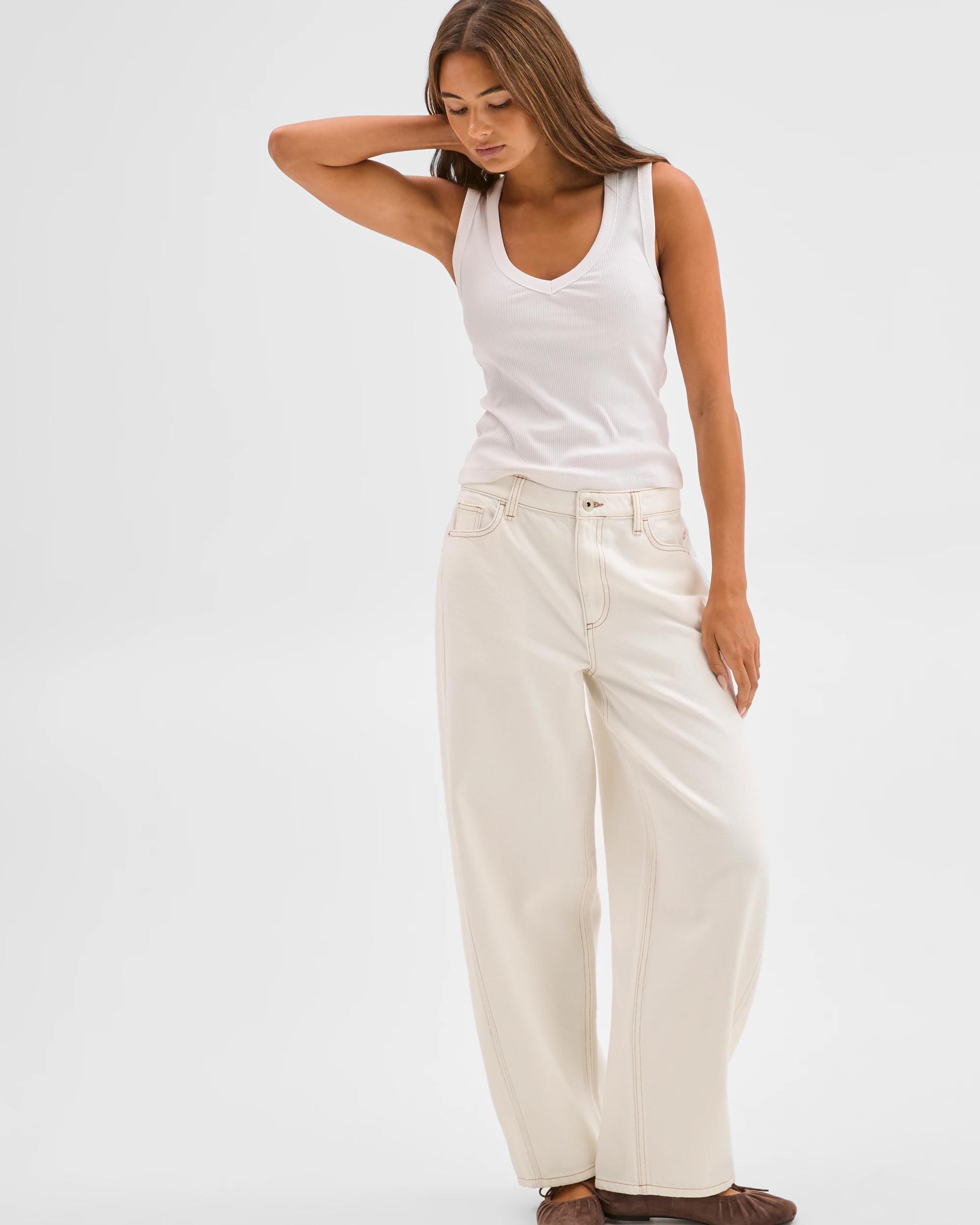 1 Lily Loves Barrel Leg Denim Jeans IVORY, 1 of 7