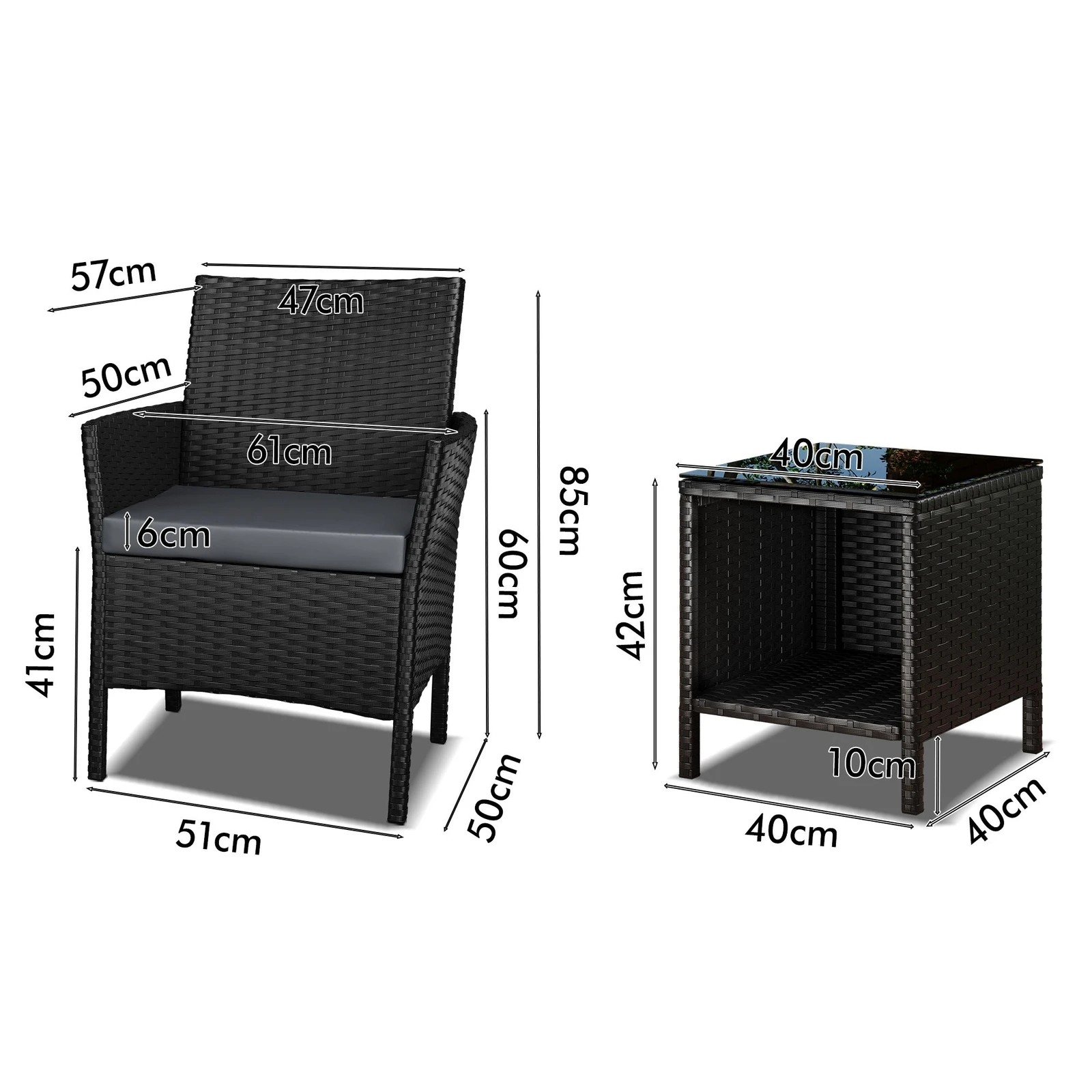 6 Alfordson Outdoor Furniture 3PCS Wicker Bistro Set Patio Chairs Table - Black, 6 of 9