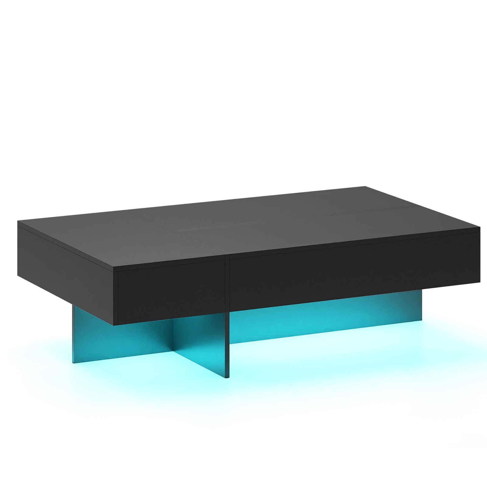 1 Costway Modern Coffee Table w/LED High-Gloss Accent Center Table Faux Marble - Black, 1 of 6