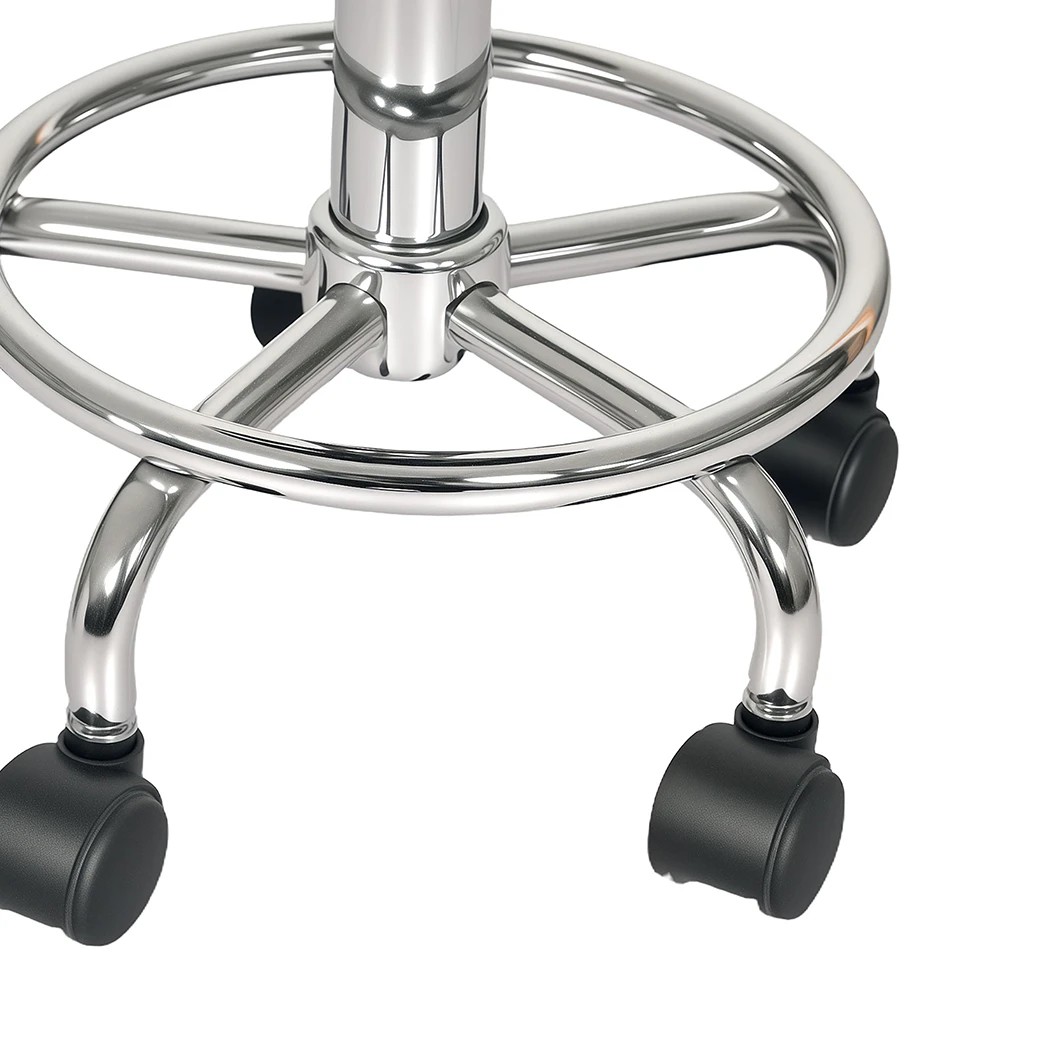 4 Levede PU Leather Rolling Stool Mid-Back,Height Adjustable,with Wheels Black, 4 of 5