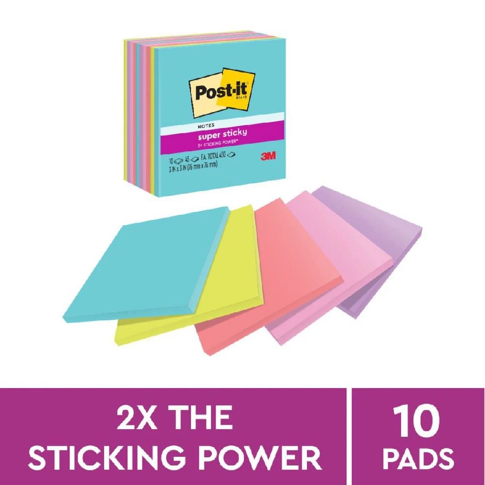 2 Post-it Super Sticky Notes 76 x 76mm Supernova Neons 10 Pack, 2 of 10