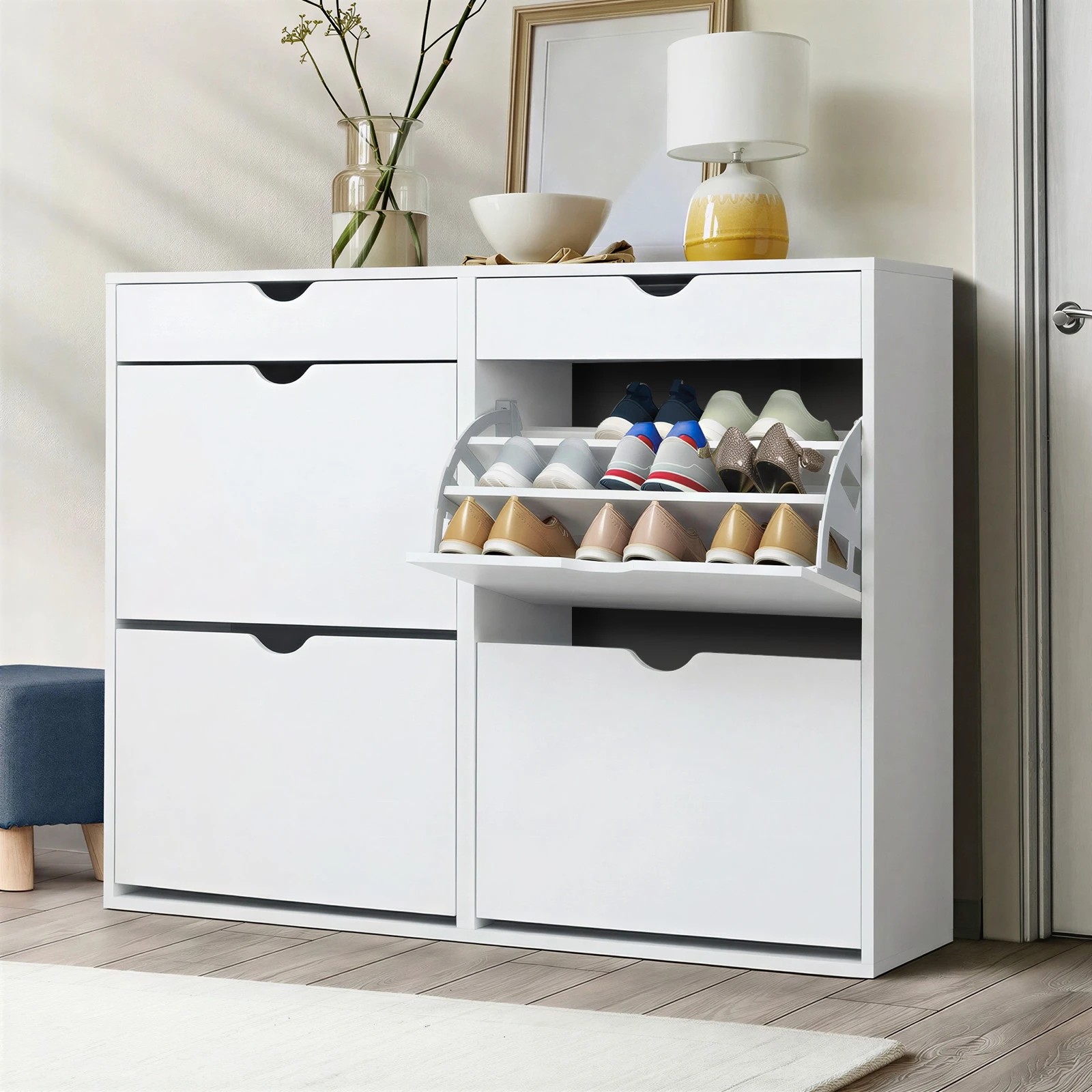 3 Oikiture Shoe Rack Shoe Storage Cabinet Cupboard Organiser Shelf 36 Pairs - White, 3 of 9