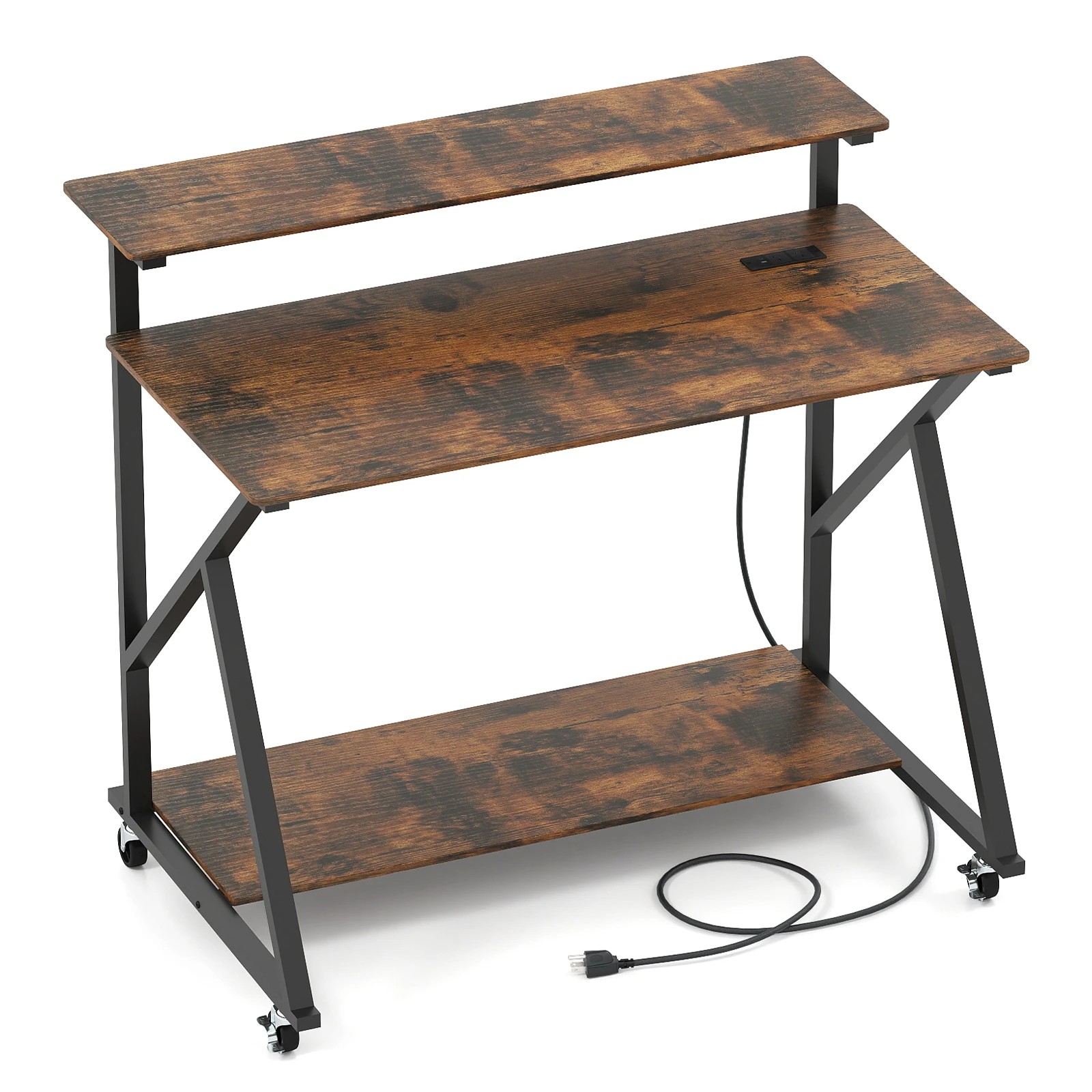 1 Costway Mobile Computer Desk Office Study Desk Gaming Writing Table w/Monitor Stand, 1 of 3