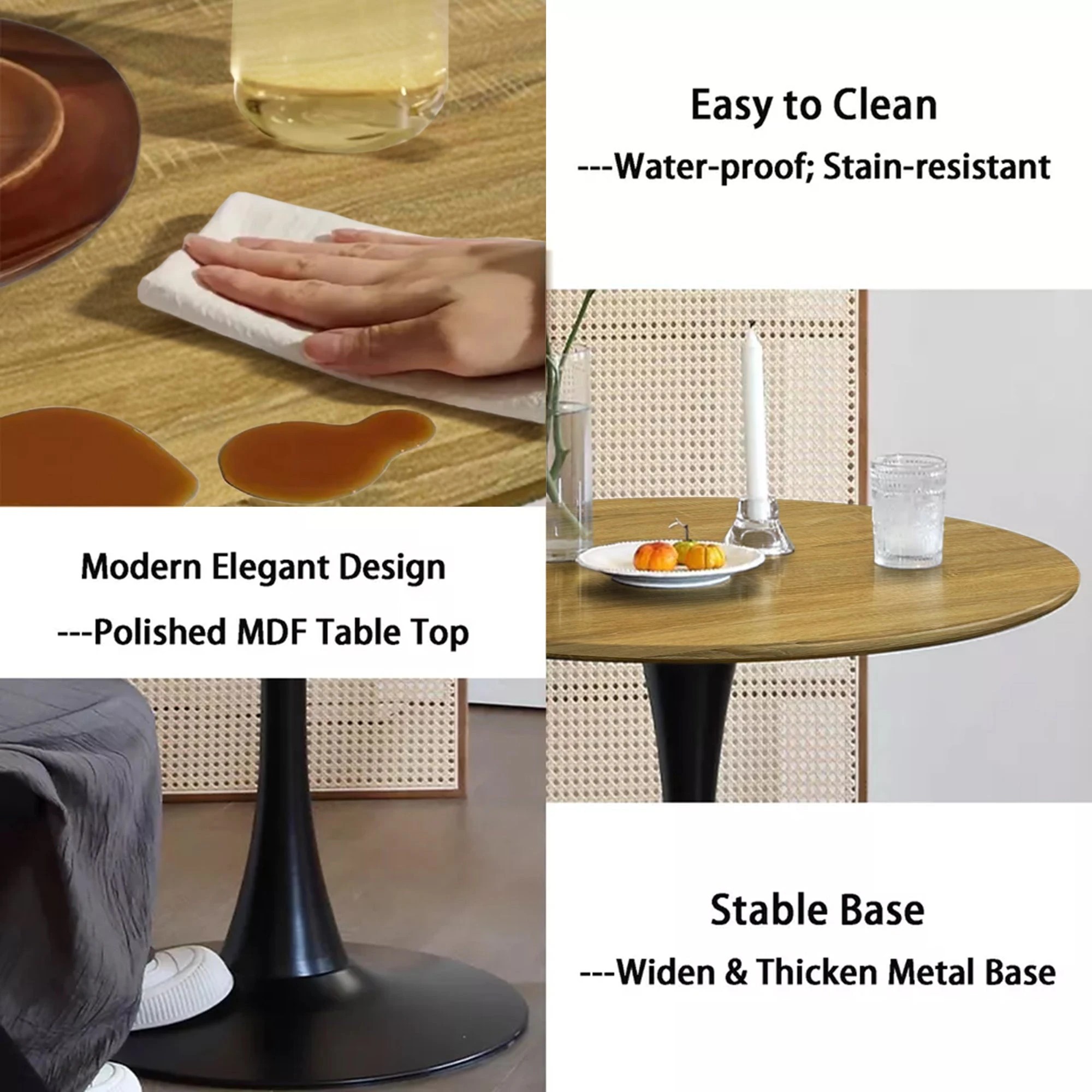 7 Foret Modern Round Dining Table Tulip Coffee Table 80cm Wooden Top Metal Legs Bk, 7 of 7