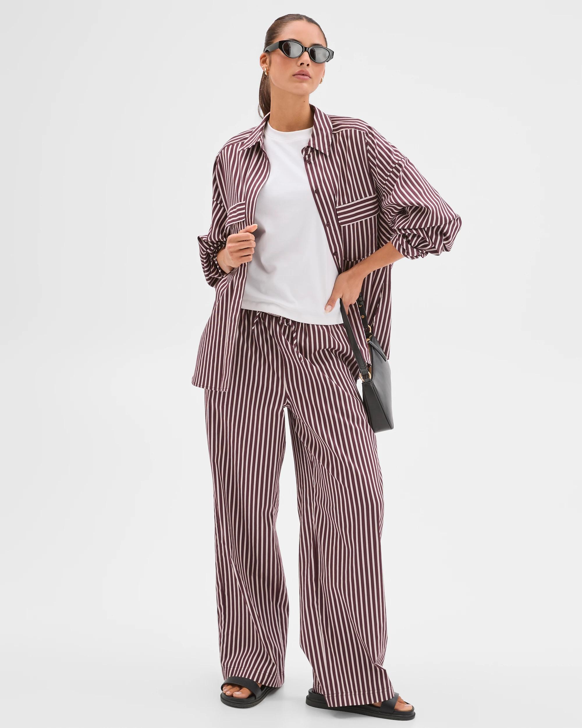 1 Lily Loves Australian Cotton Blend Poplin Striped Pants FUDGE STRIPE, 1 of 7