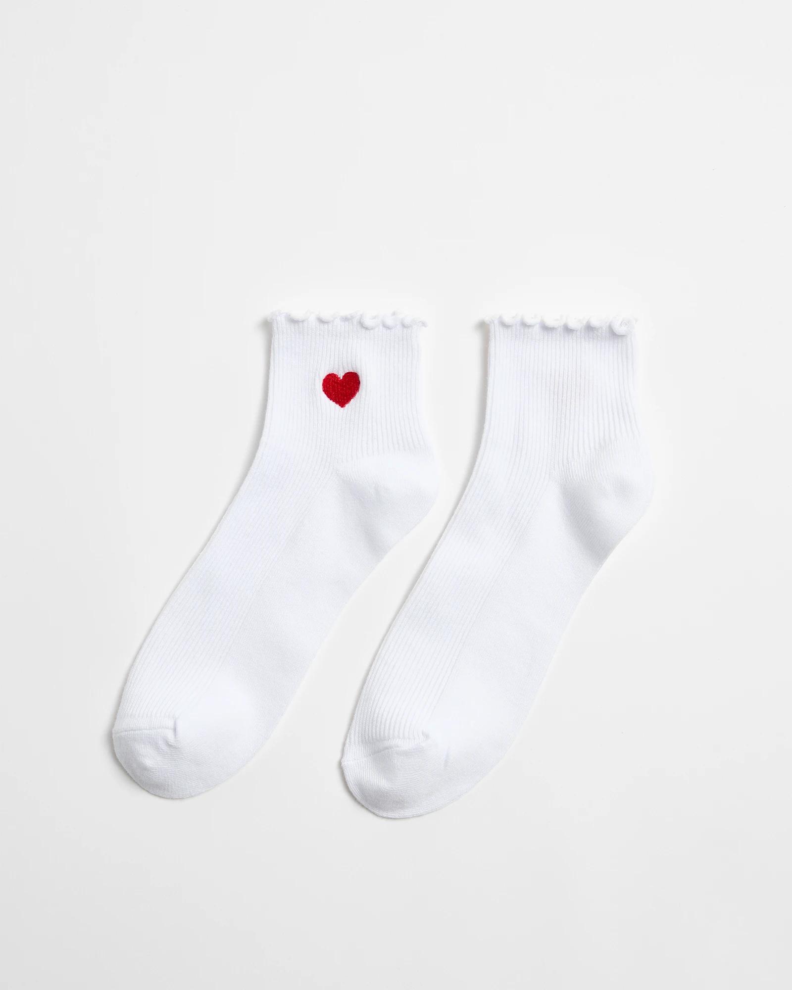 1 Target Australian Cotton Blend Heart Frill Quarter Crew Socks WHITE, 1 of 3