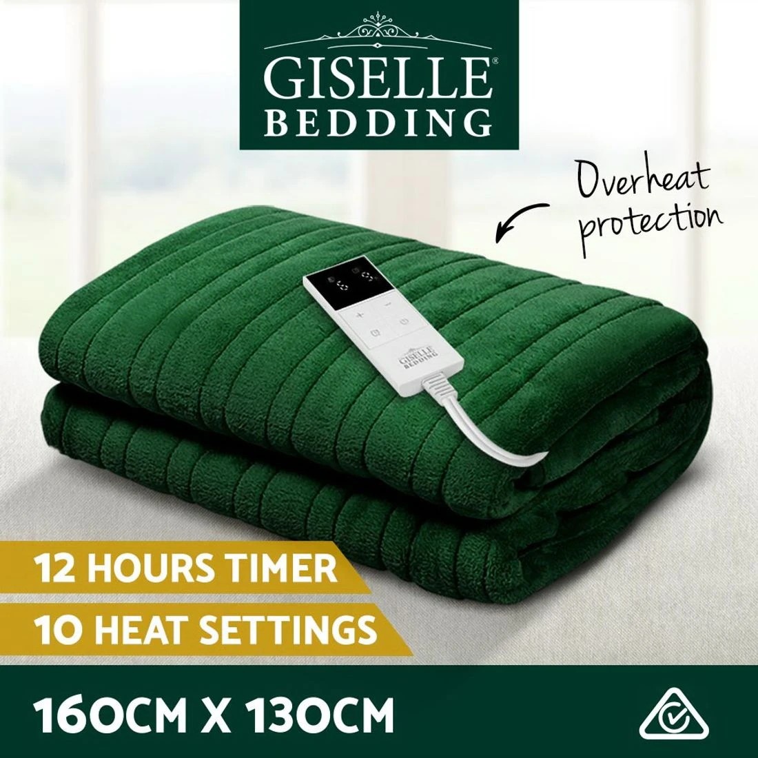 4 Giselle Electric Throw Rug Heated Blanket Fleece Green - Green, 4 of 10