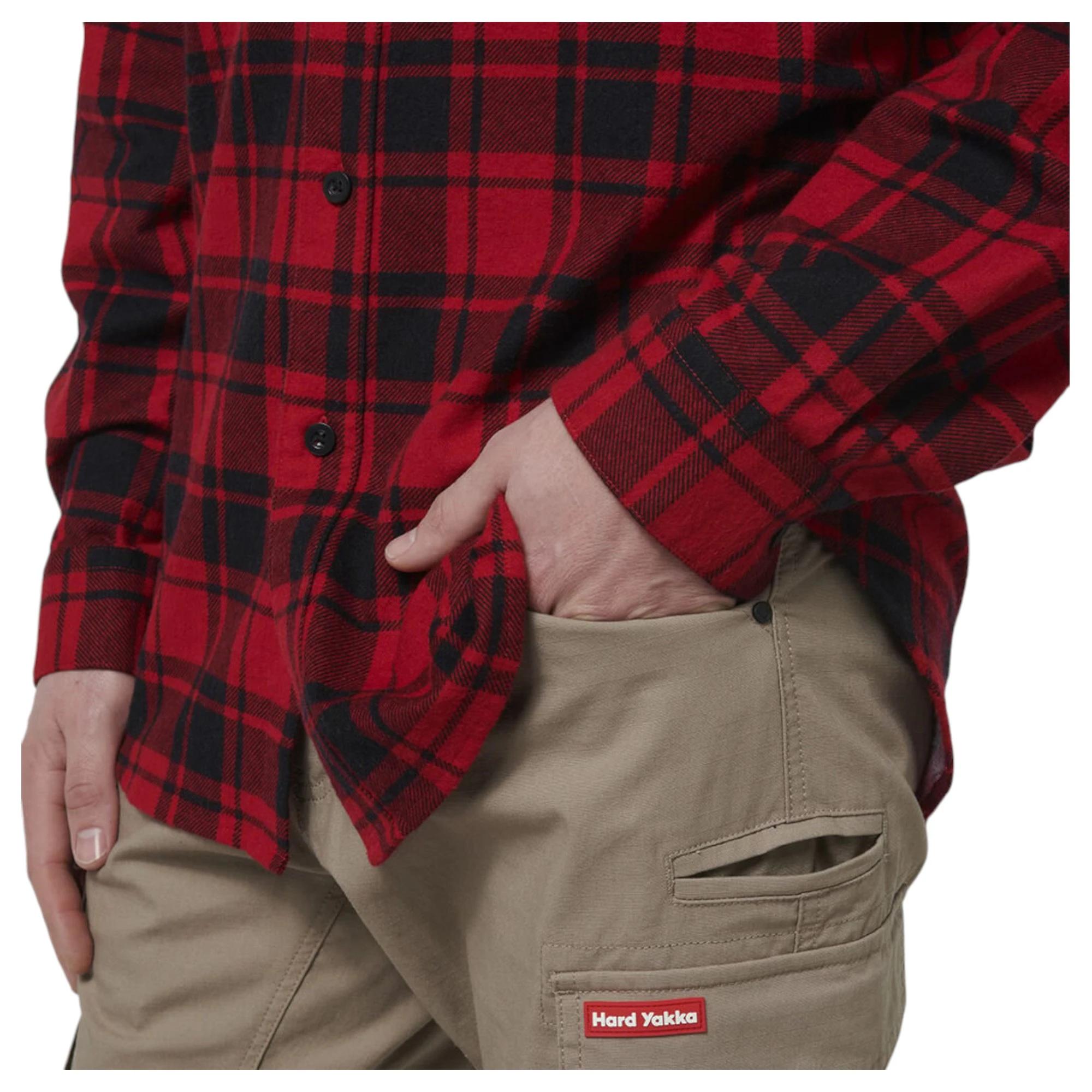 7 Hard Yakka Mens Long Sleeve Check Flannel Shirt Red Check, 7 of 8