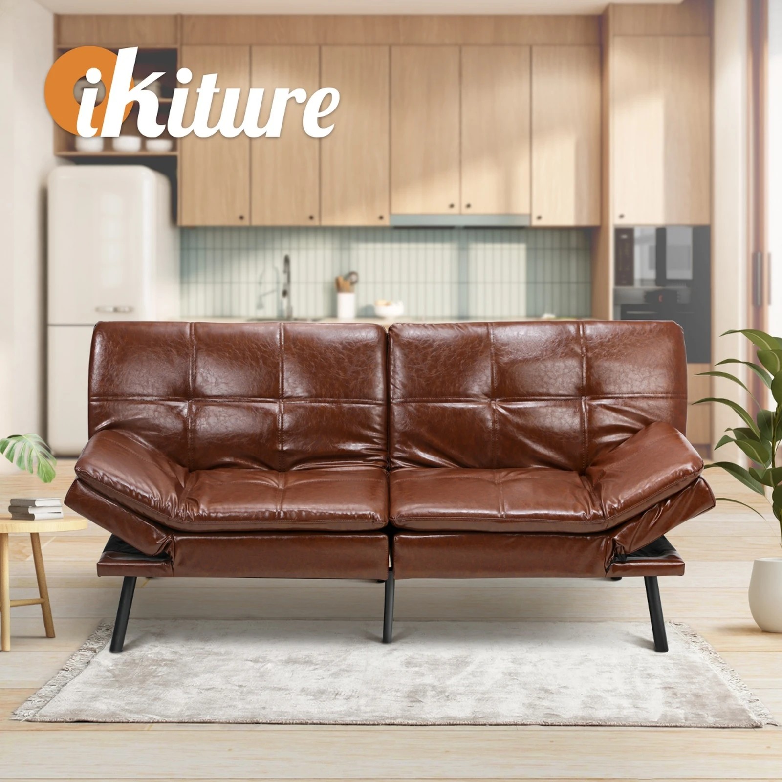 7 Oikiture Sofa Bed Futon Recliner Lounge Couch Convertible Leather 3-seater
 - Brown, 7 of 10