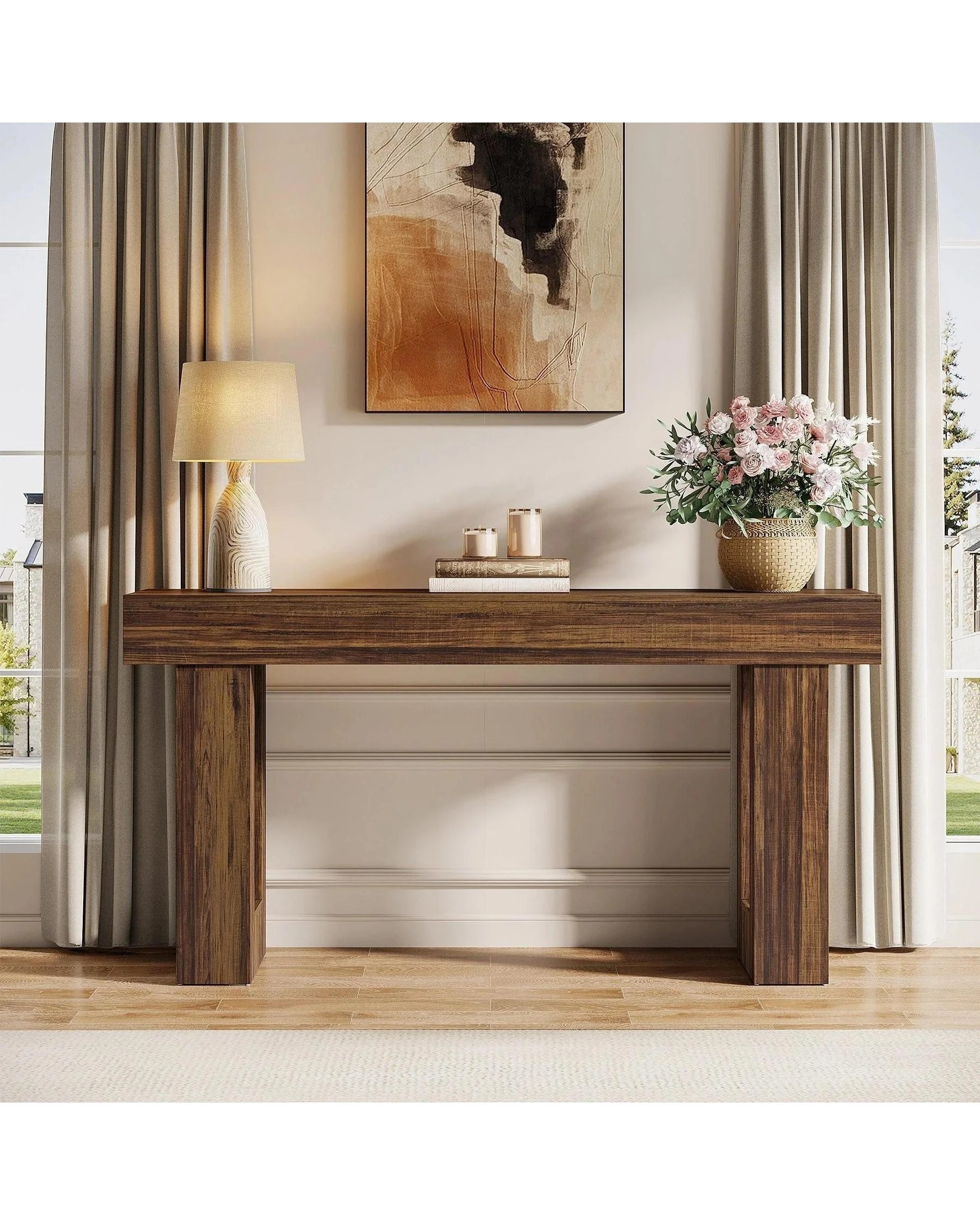 4 OAKORY 160cm Console Table Country Style Entryway Hallway Table for Living Room Rustic Brown, 4 of 6