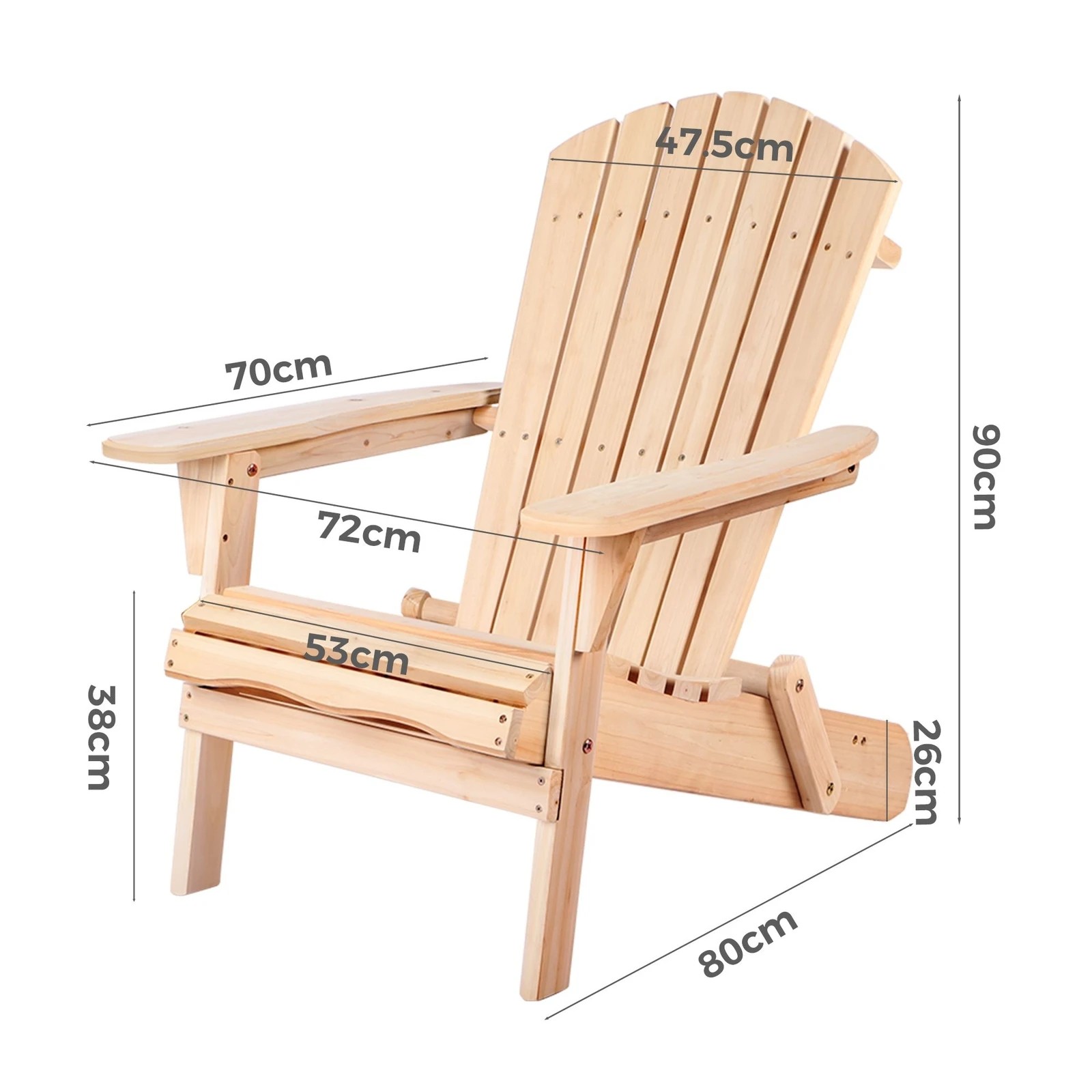 5 Alfordson Outdoor Chair Wooden Adirondack Patio Furniture Beach Garden - Natural, 5 of 9