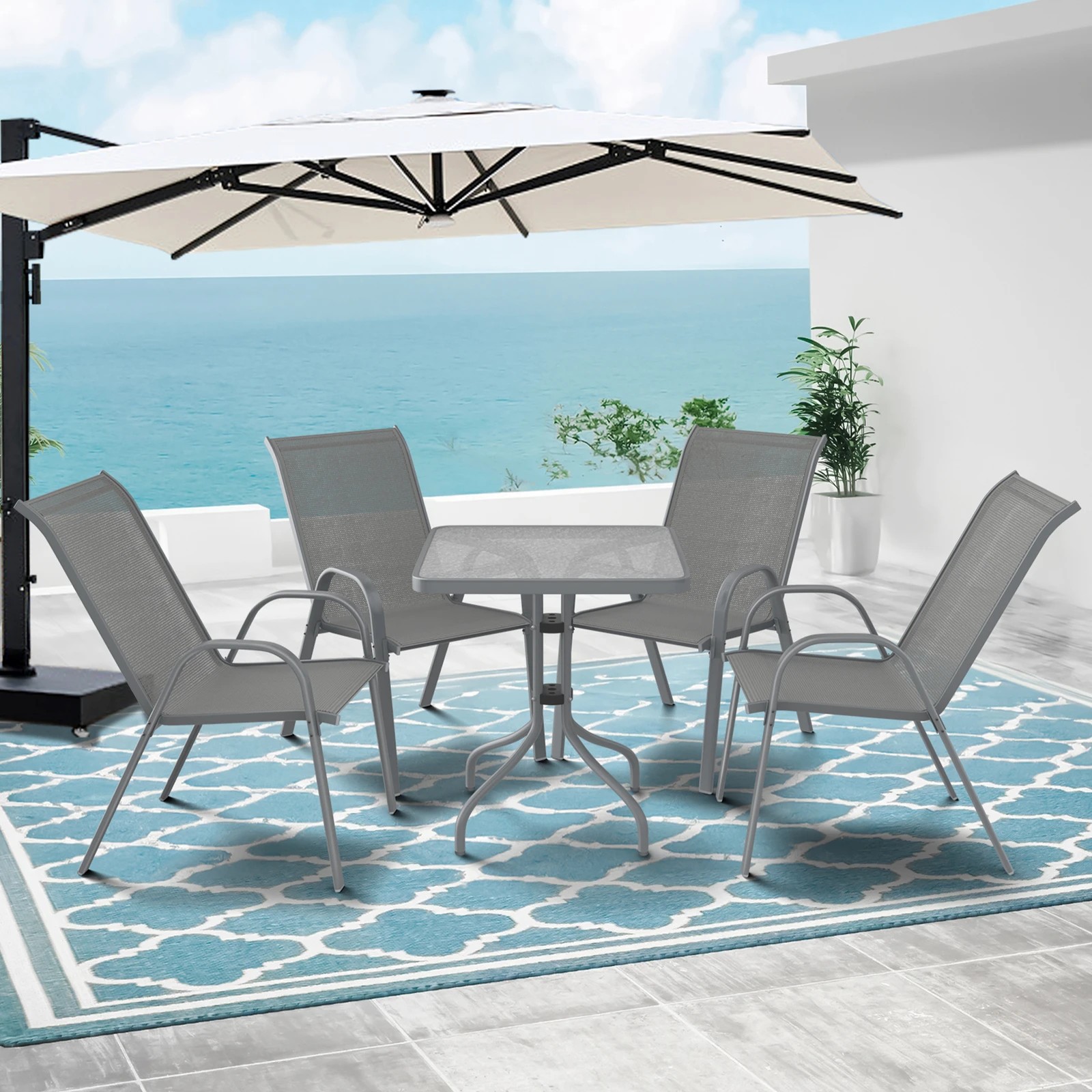 3 Alfordson 5PCS Outdoor Furniture Patio Table and Chairs Set Garden Square - Grey, 3 of 10