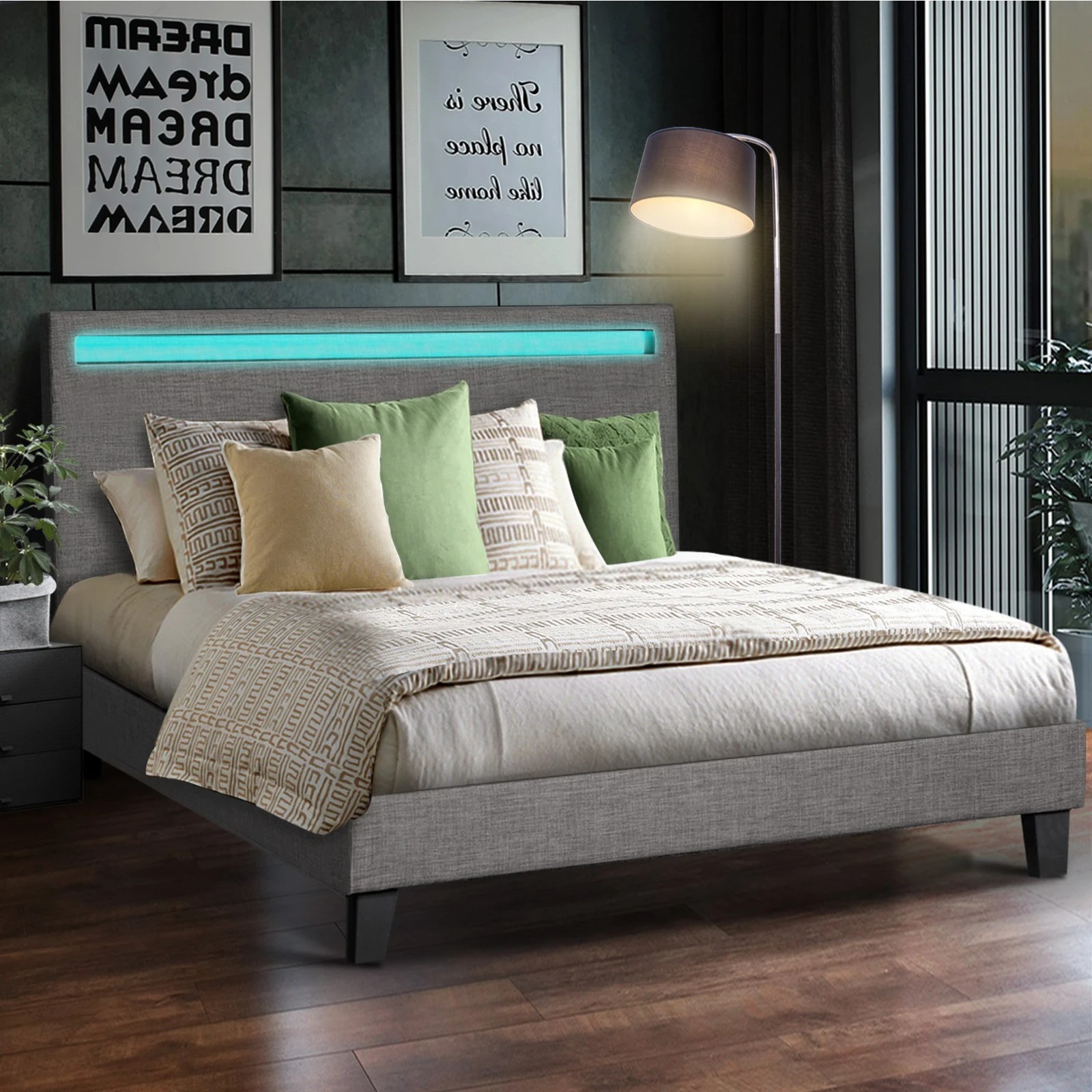 3 Oikiture Double Bed Frame With Rgb Led Headboard
 - Grey, 3 of 10