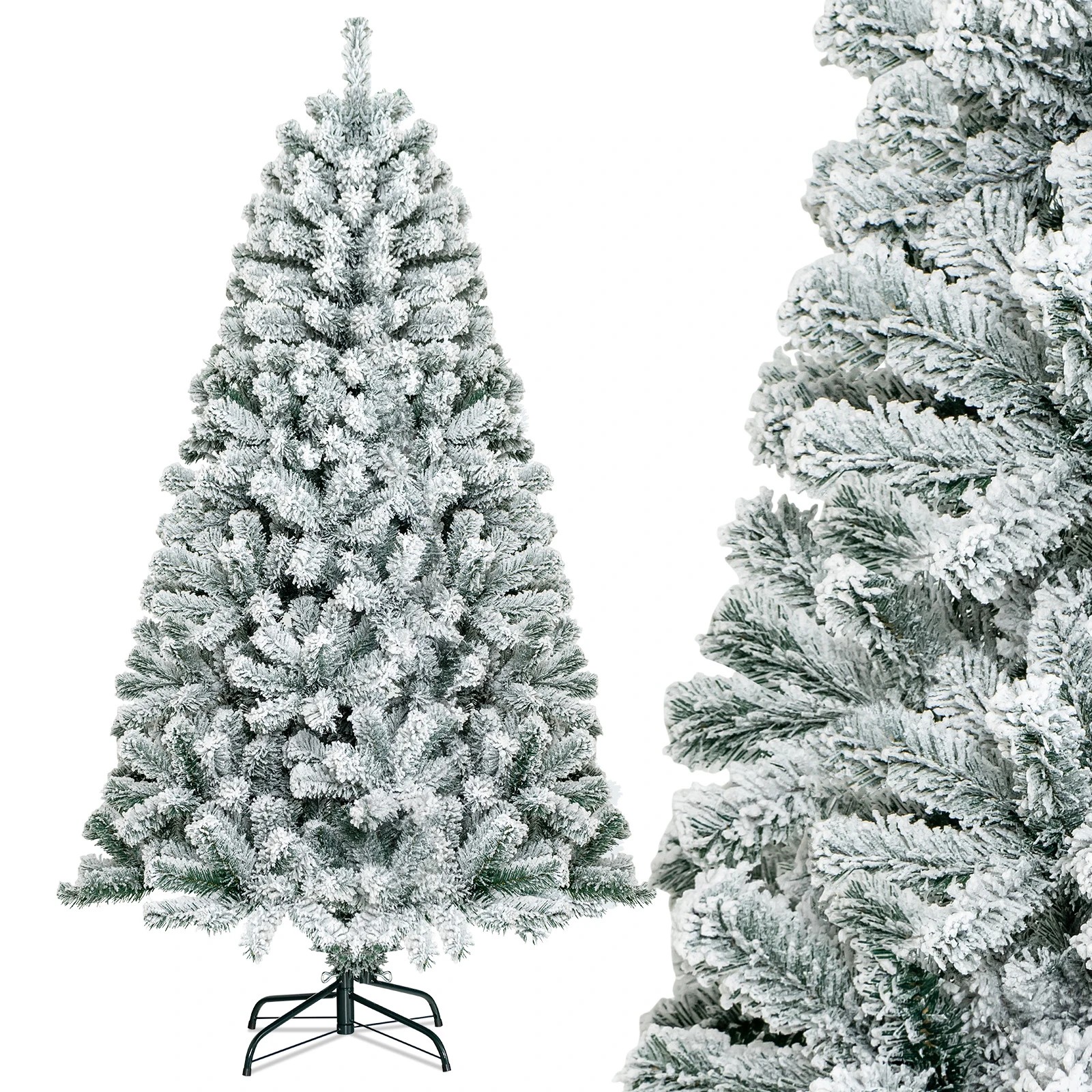 6 Costway 180cm Snow Flocked Christmas Tree w/860 Tips Unlit Artificial Hinged Full Tree, 6 of 8